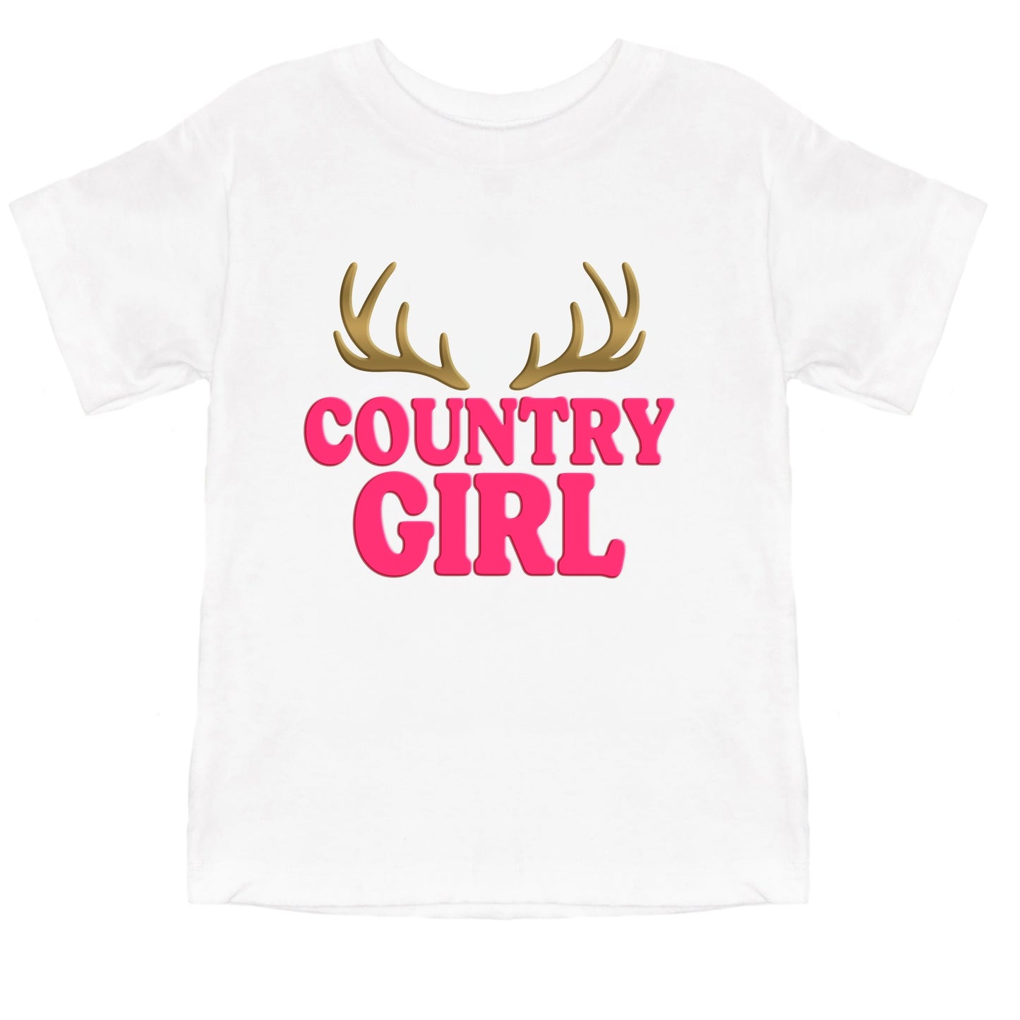 Country Girl Antlers Puff Print  - Toddler Short Sleeve Graphic T-Shirt