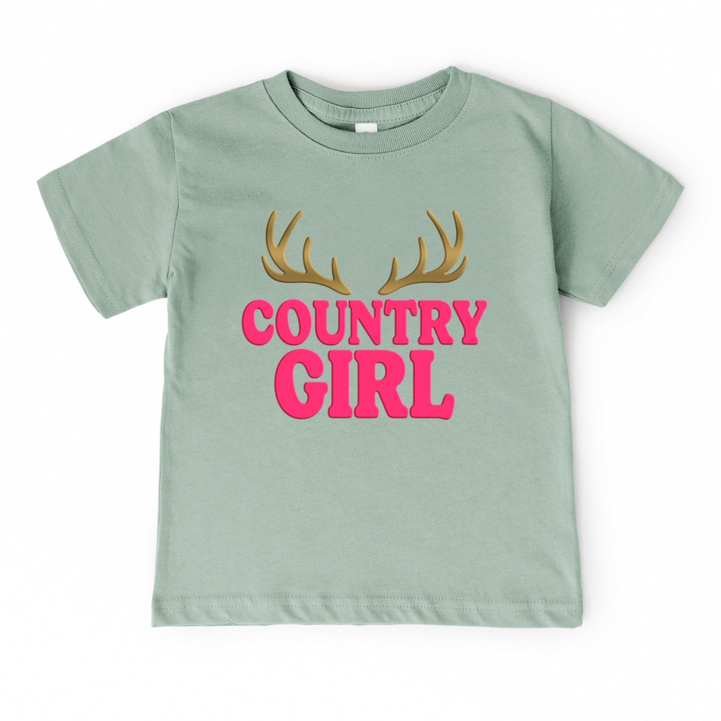 Country Girl Antlers Puff Print  - Toddler Short Sleeve Graphic T-Shirt