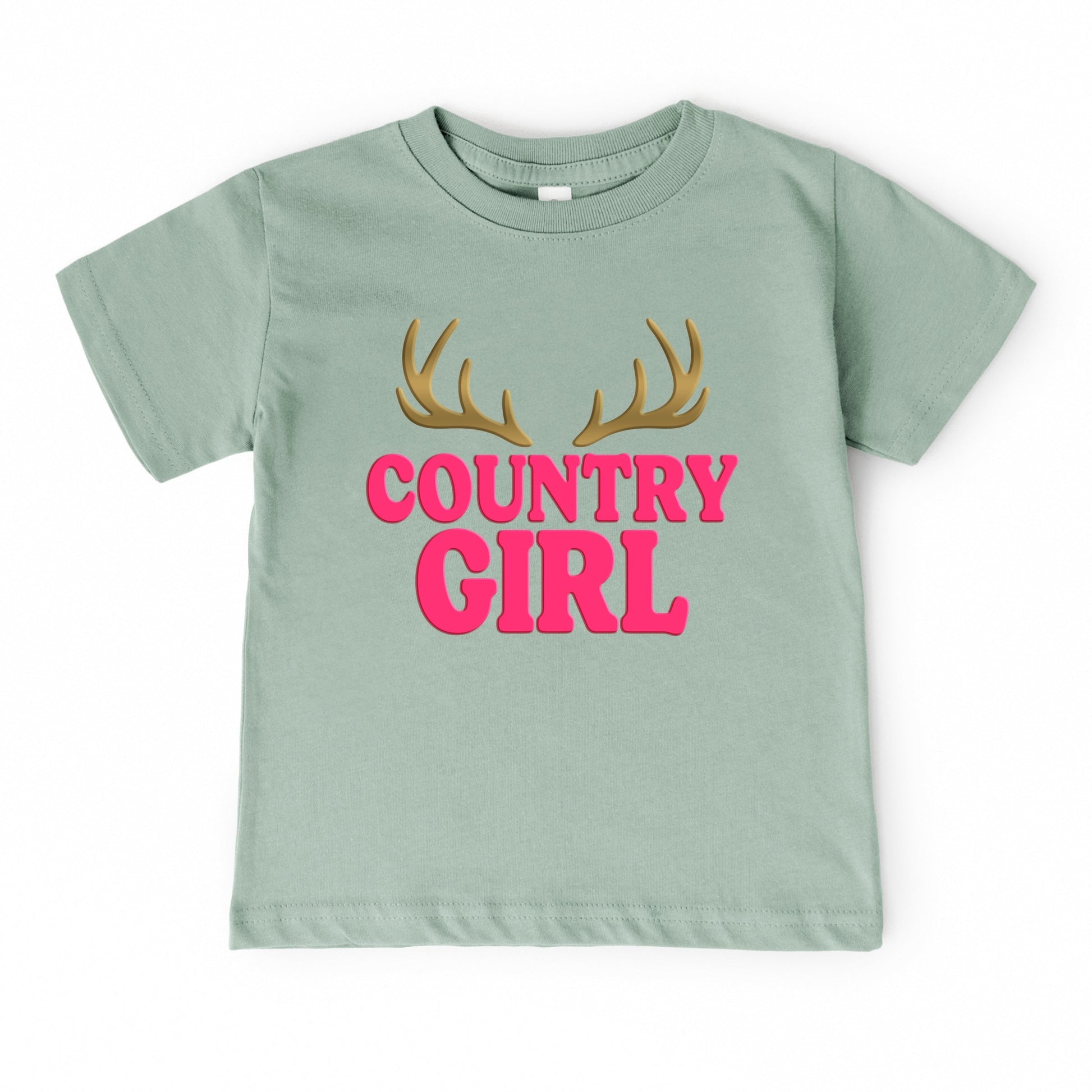 Country Girl Antlers Puff Print  - Toddler Short Sleeve Graphic T-Shirt