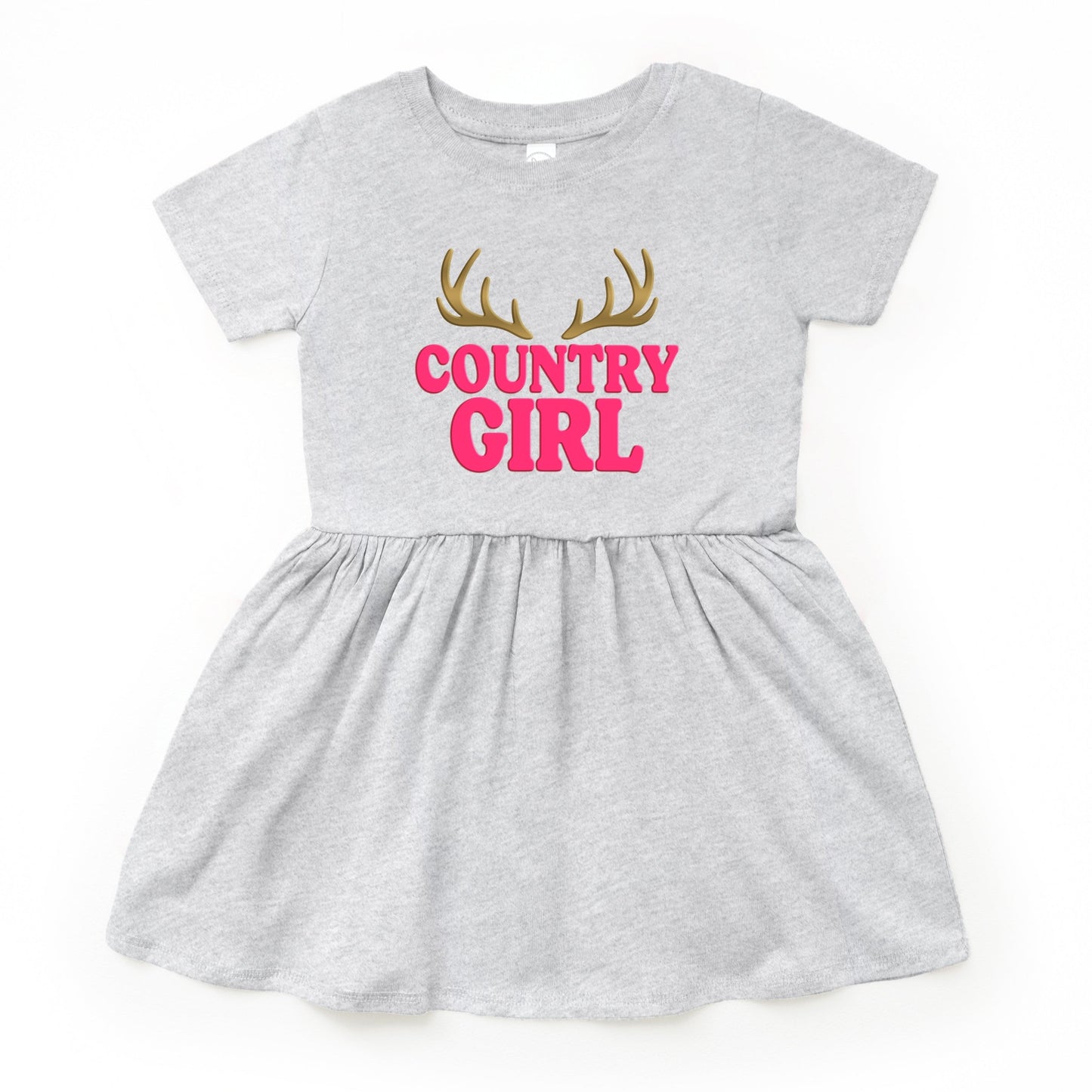 Country Girl Antlers Puff Print  - Toddler Graphic Dress