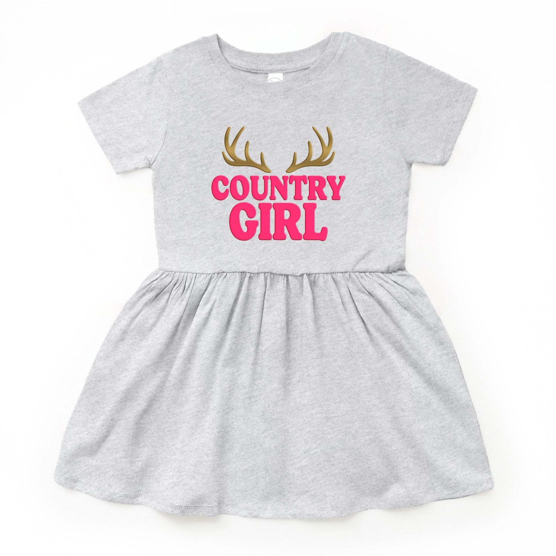 Country Girl Antlers Puff Print  - Toddler Graphic Dress