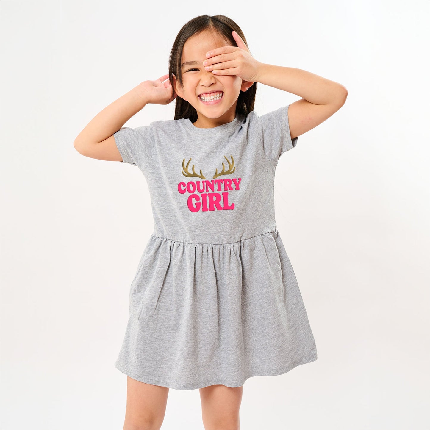 Country Girl Antlers Puff Print  - Toddler Graphic Dress