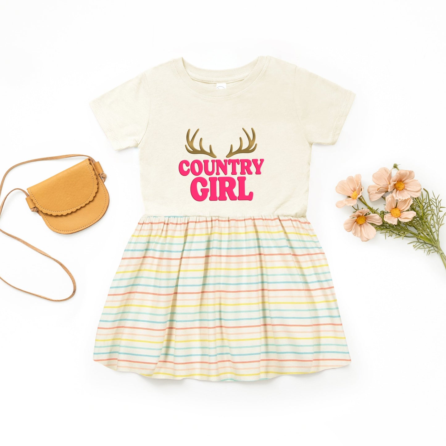 Country Girl Antlers Puff Print  - Toddler Graphic Dress