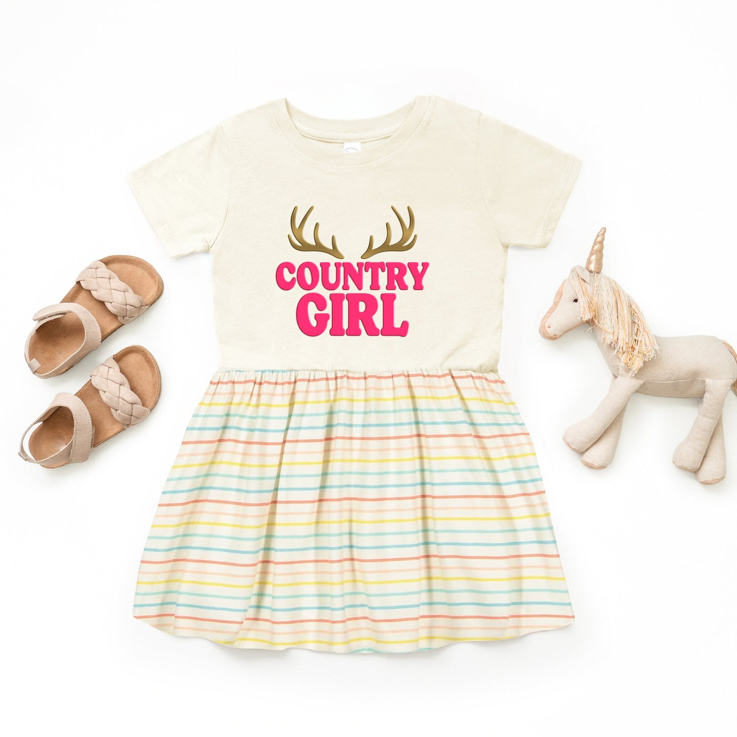 Country Girl Antlers Puff Print  - Toddler Graphic Dress