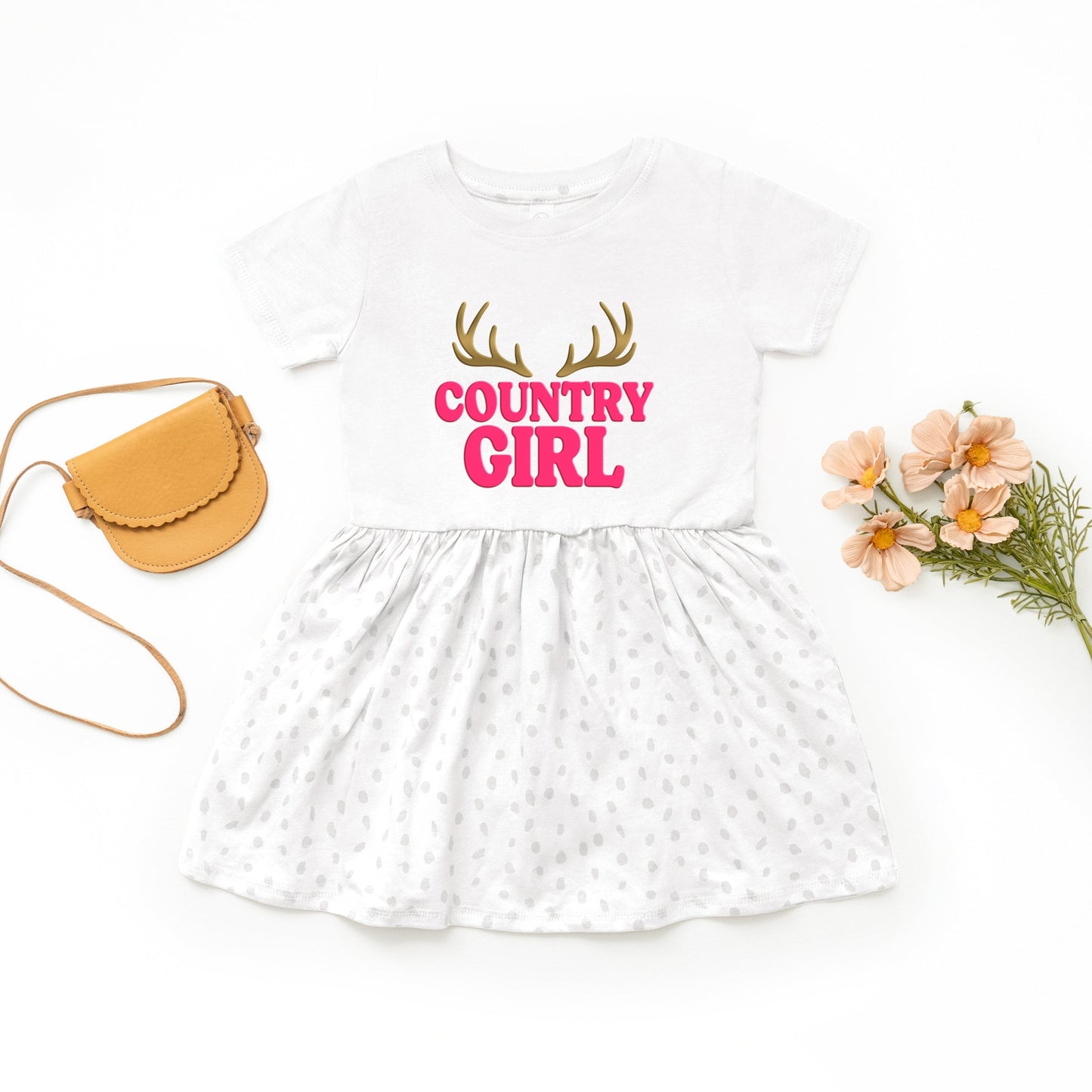 Country Girl Antlers Puff Print  - Toddler Graphic Dress