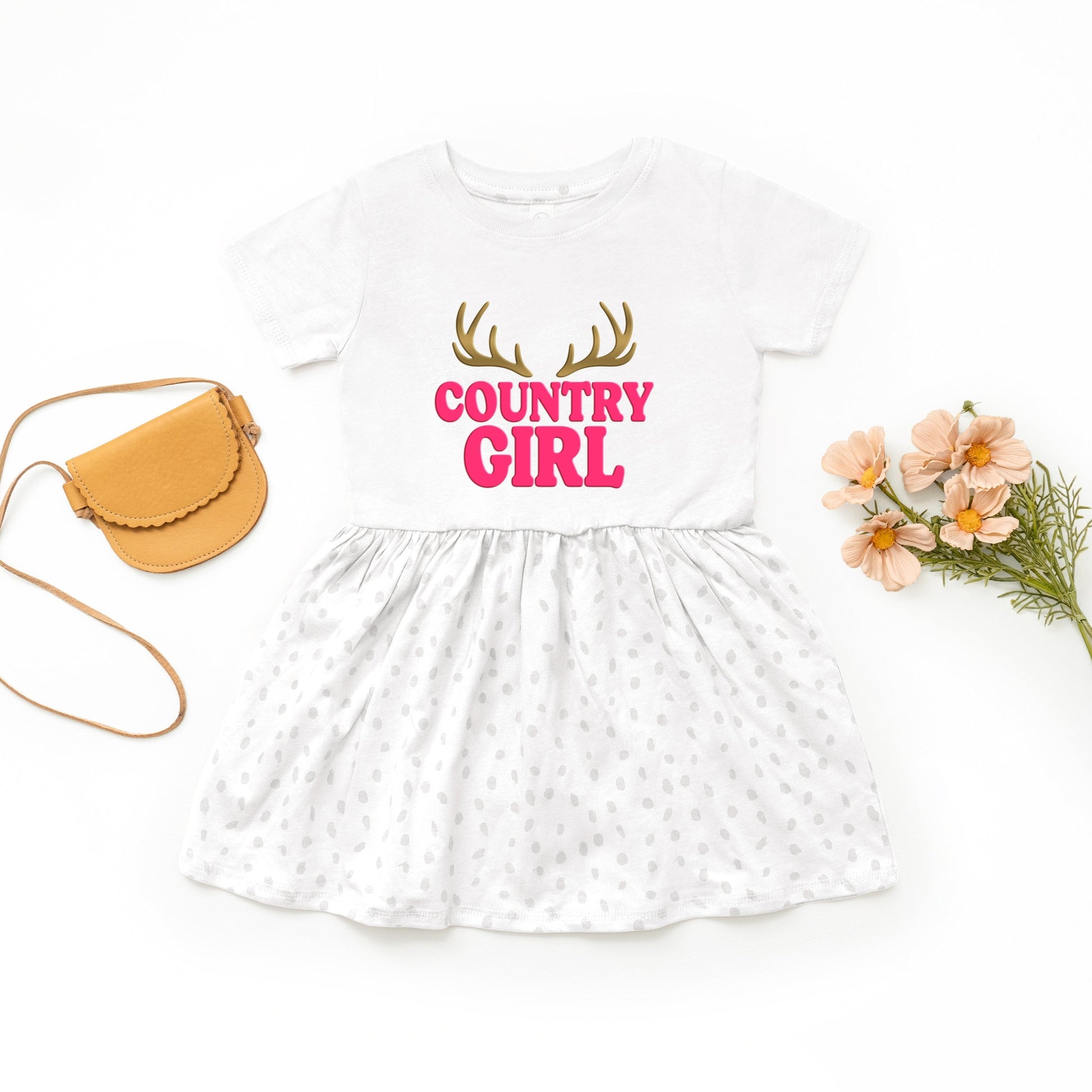 Country Girl Antlers Puff Print  - Toddler Graphic Dress