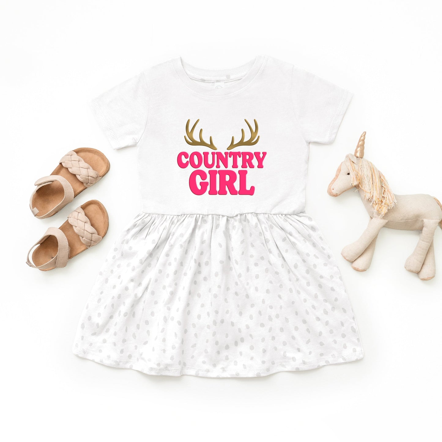 Country Girl Antlers Puff Print  - Toddler Graphic Dress
