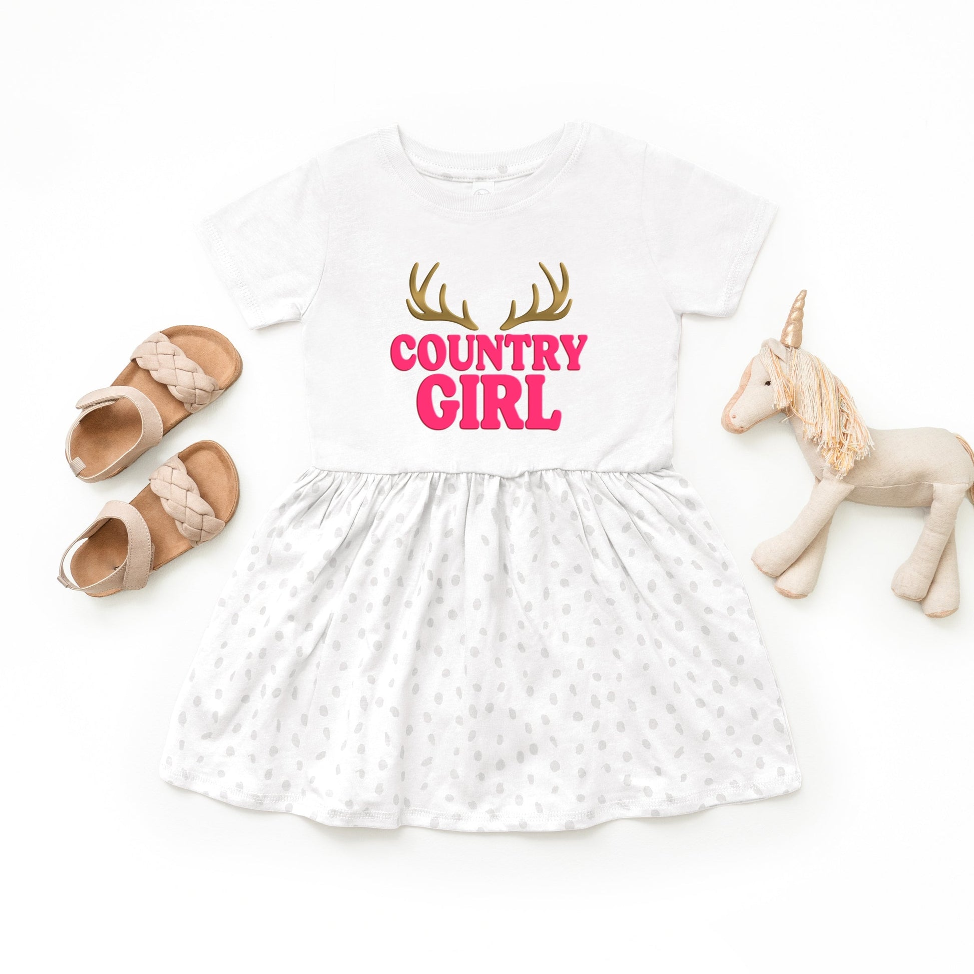 Country Girl Antlers Puff Print  - Toddler Graphic Dress