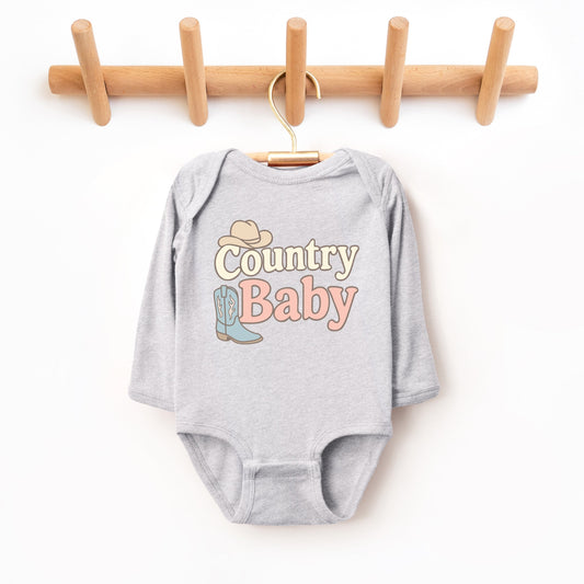 Country Baby Outline Pastel - Baby Long Sleeve Bodysuit