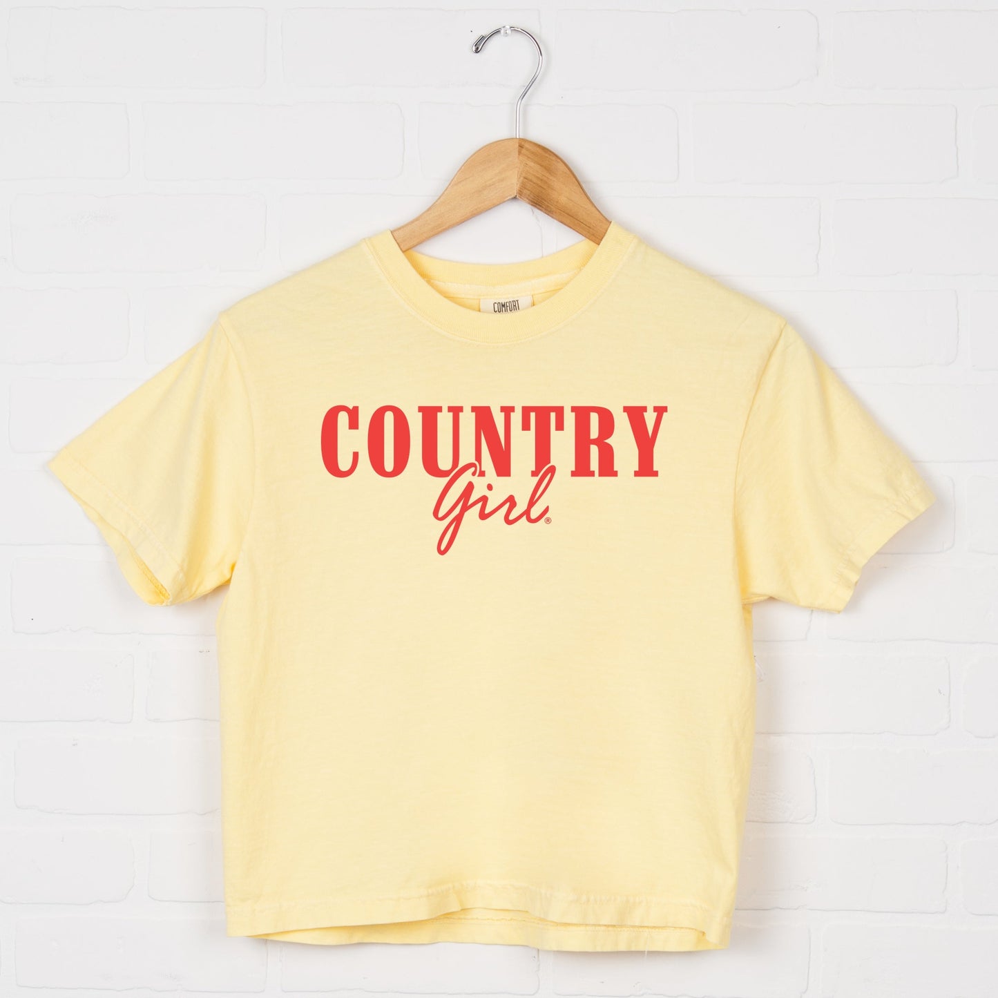 Country Girl Puff Print - Womens Boxy Crop Top Graphic T-Shirt