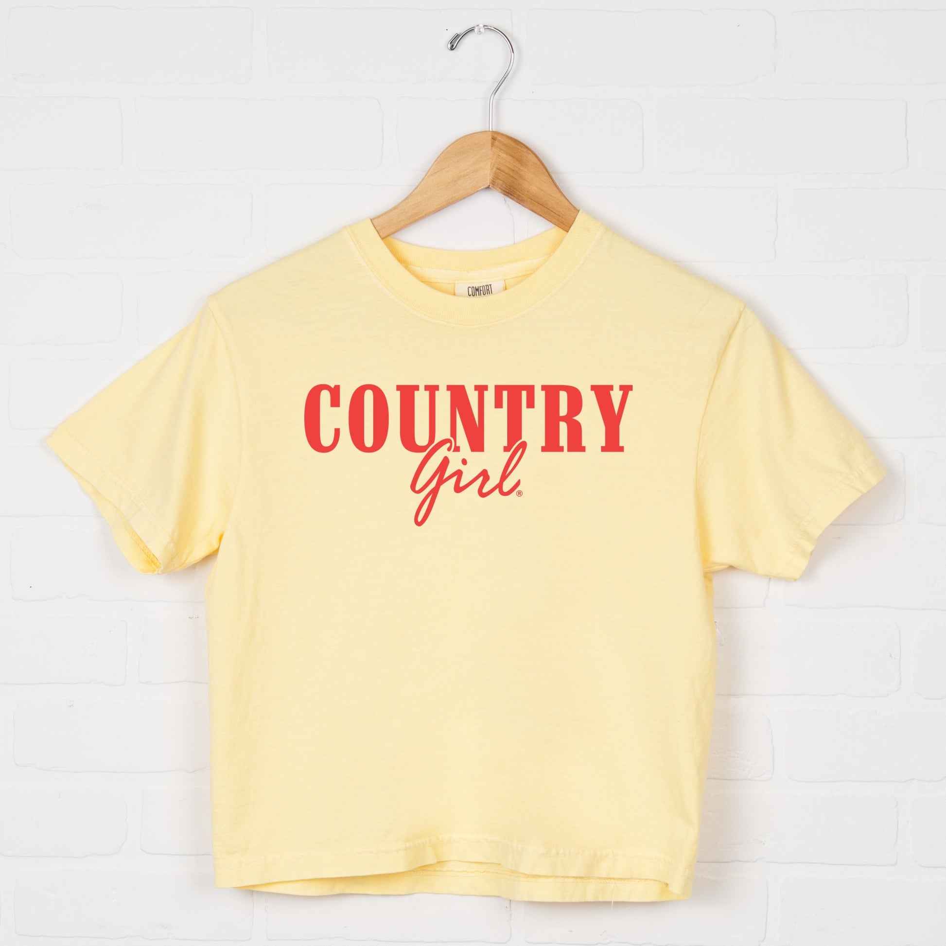 Country Girl Puff Print - Womens Boxy Crop Top Graphic T-Shirt
