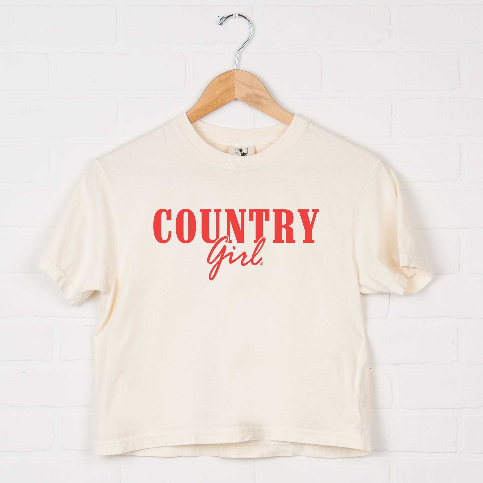 Country Girl Puff Print - Womens Boxy Crop Top Graphic T-Shirt