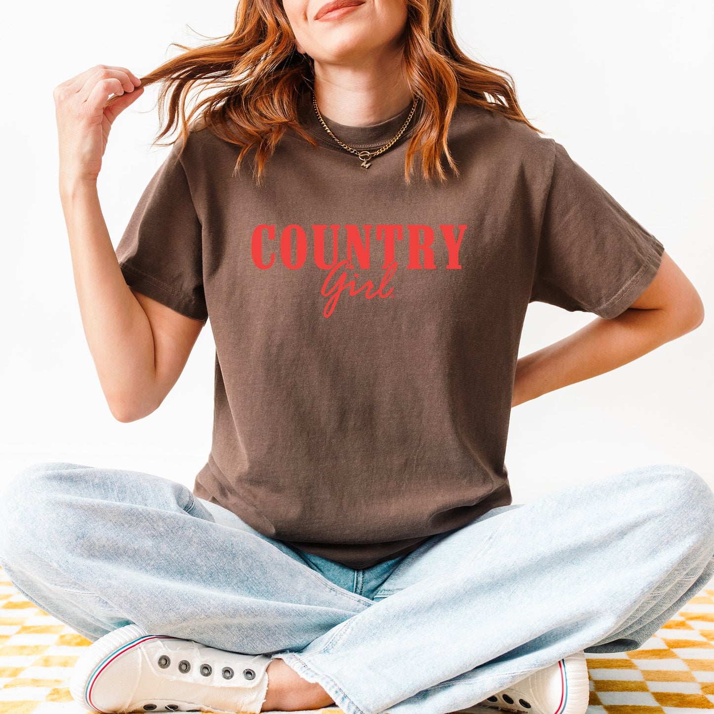 Country Girl Puff Print - Womens Garment Dyed Graphic T-Shirt