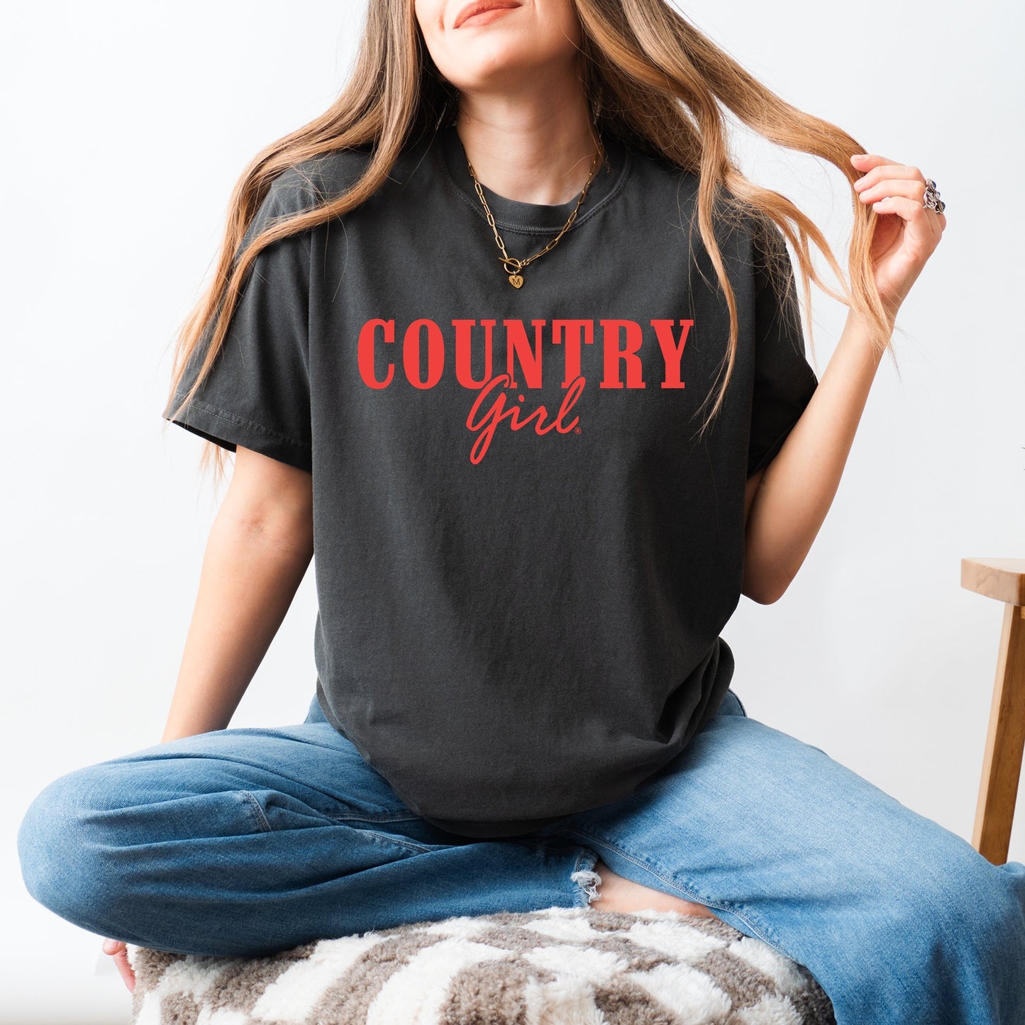 Country Girl Puff Print - Womens Garment Dyed Graphic T-Shirt