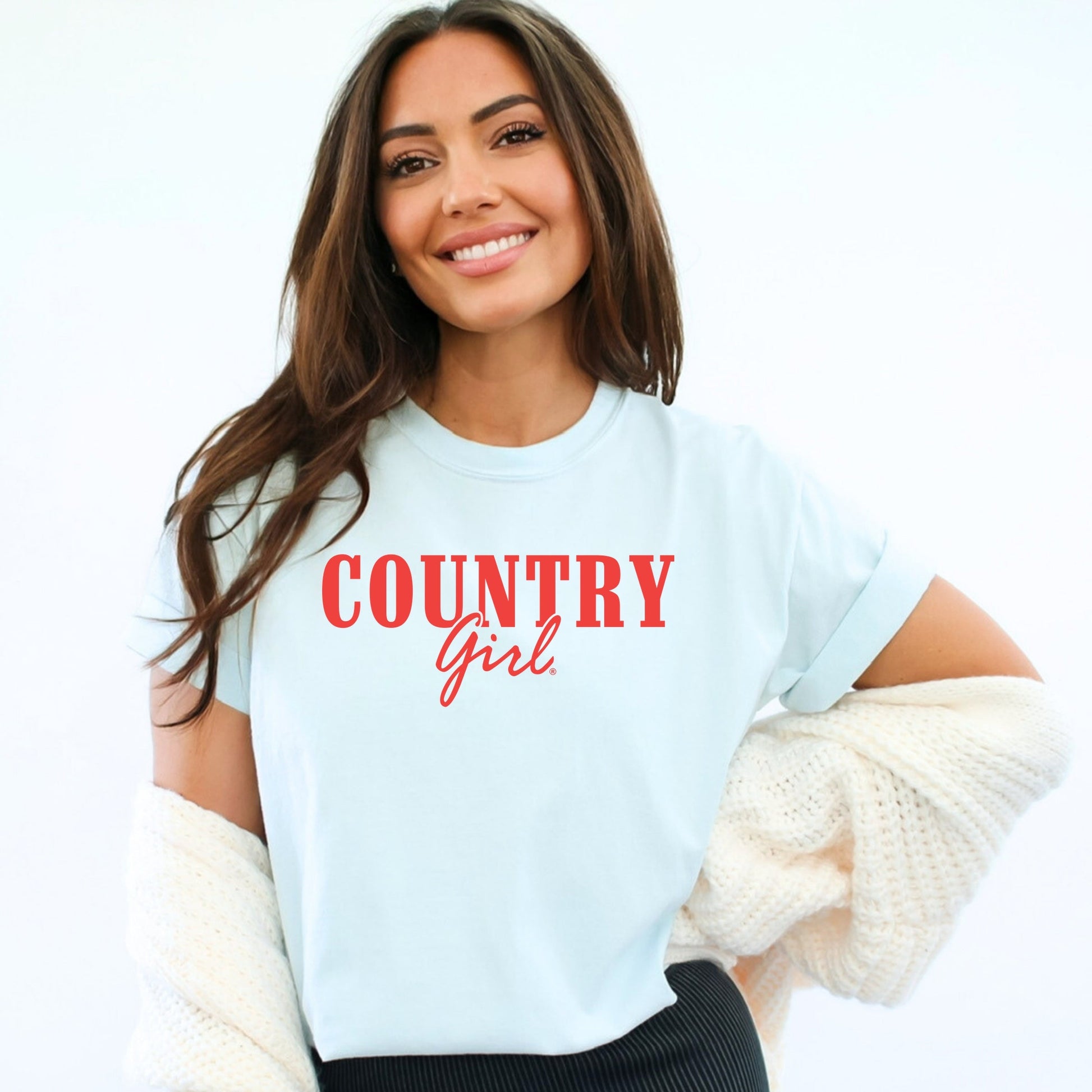 Country Girl Puff Print - Womens Garment Dyed Graphic T-Shirt