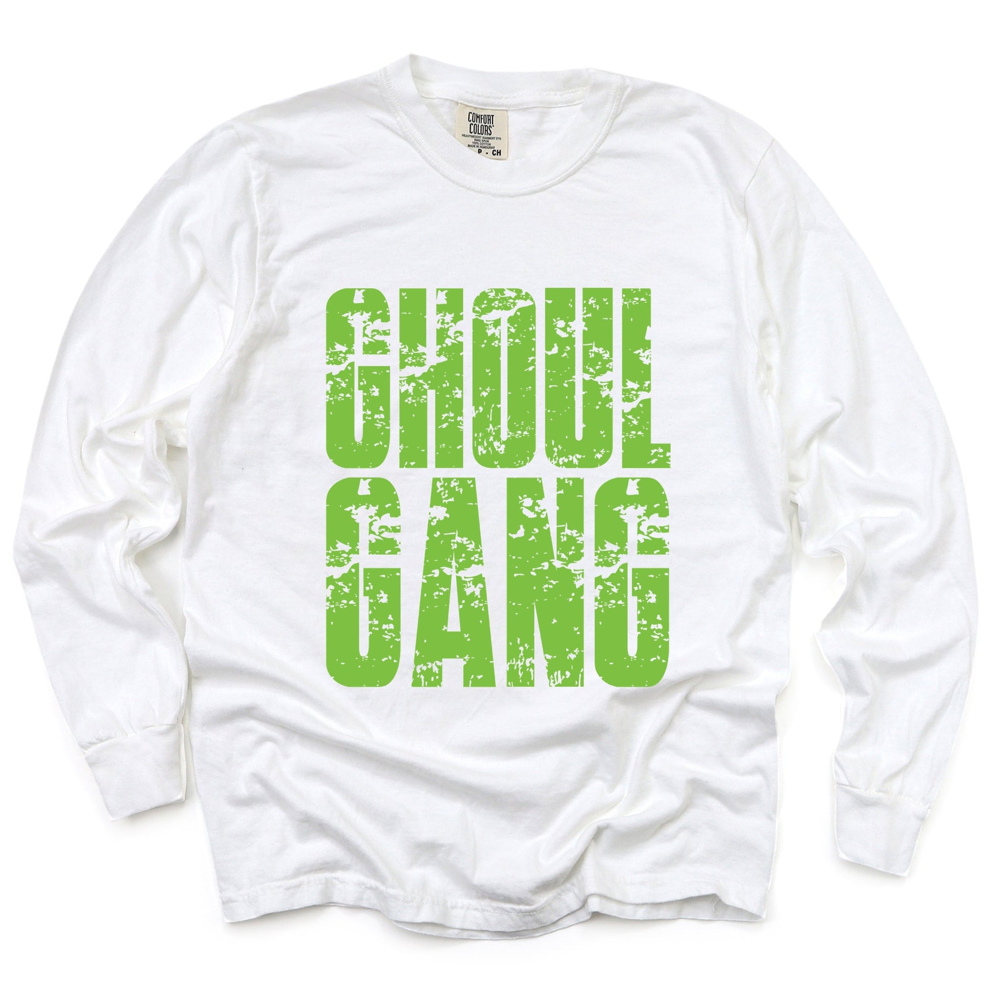 Ghoul Gang Block Distressed - Women's Garment Dyed Long Sleeve Graphic T-Shirt