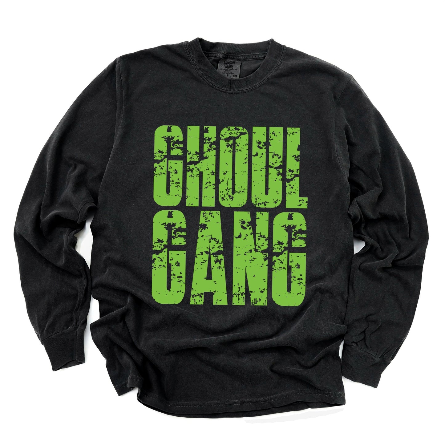 Ghoul Gang Block Distressed - Women's Garment Dyed Long Sleeve Graphic T-Shirt