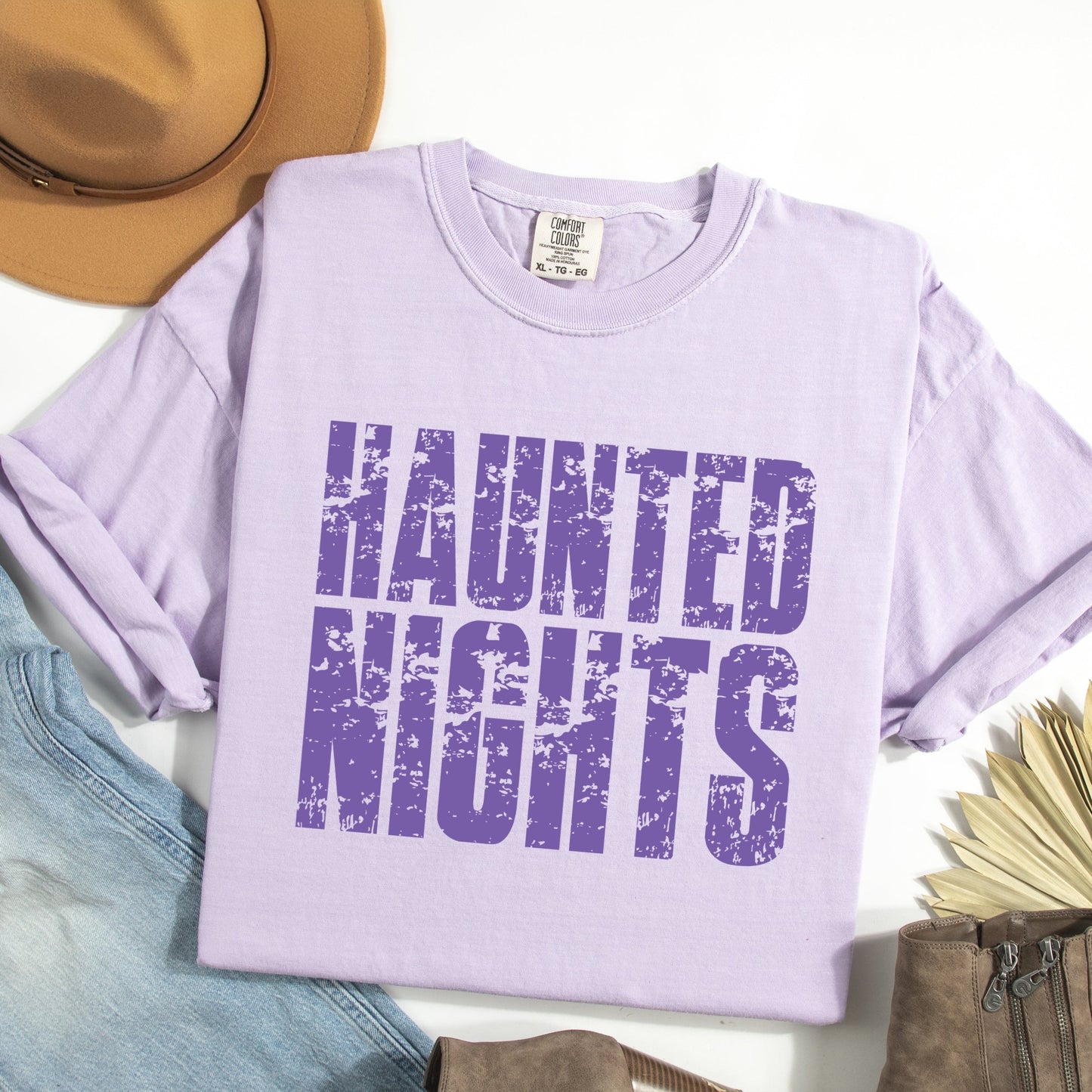 Haunted Nights Block Distressed - Women's Garment Dyed Graphic T-Shirt