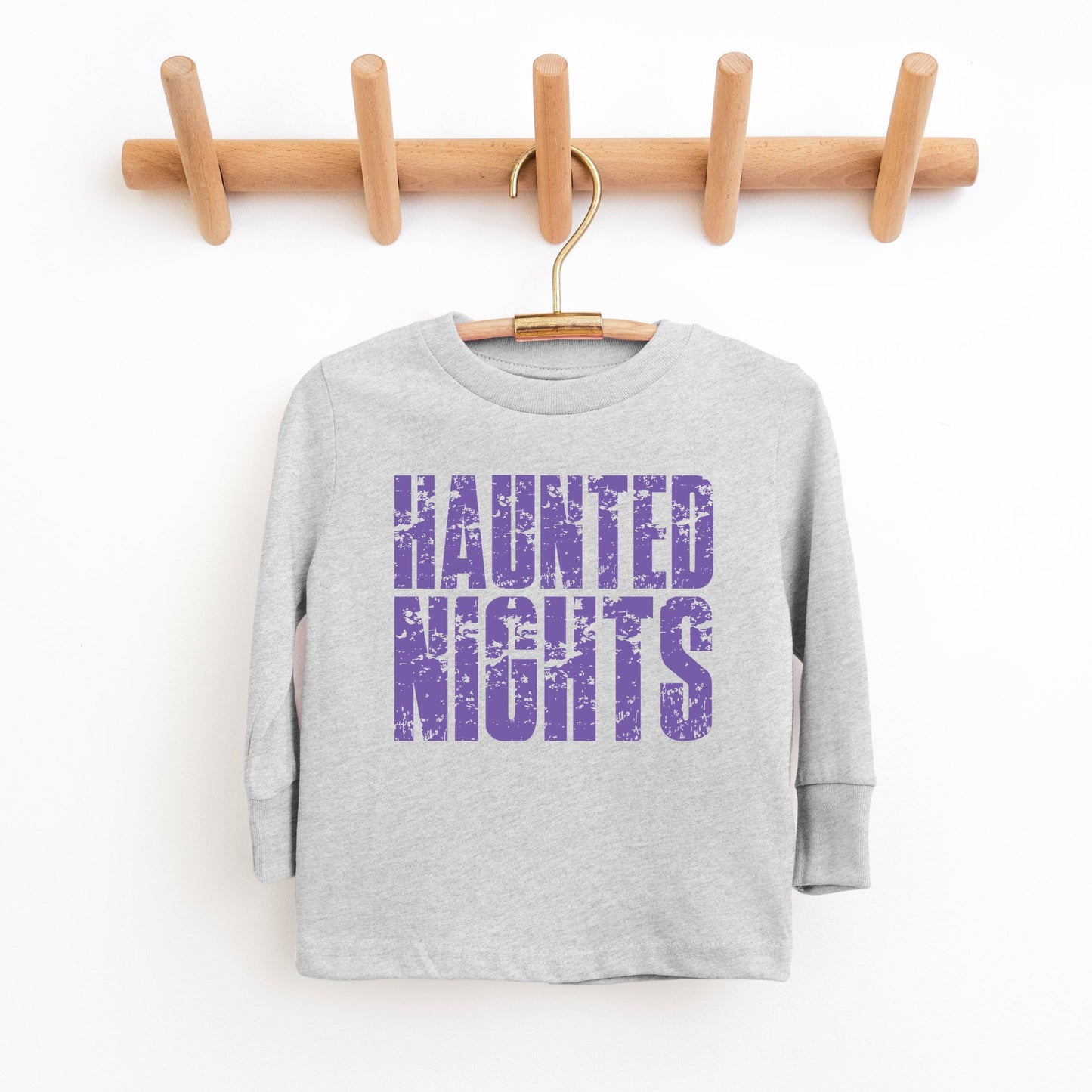 Haunted Nights Block Distressed - Youth Long Sleeve Graphic T-Shirt