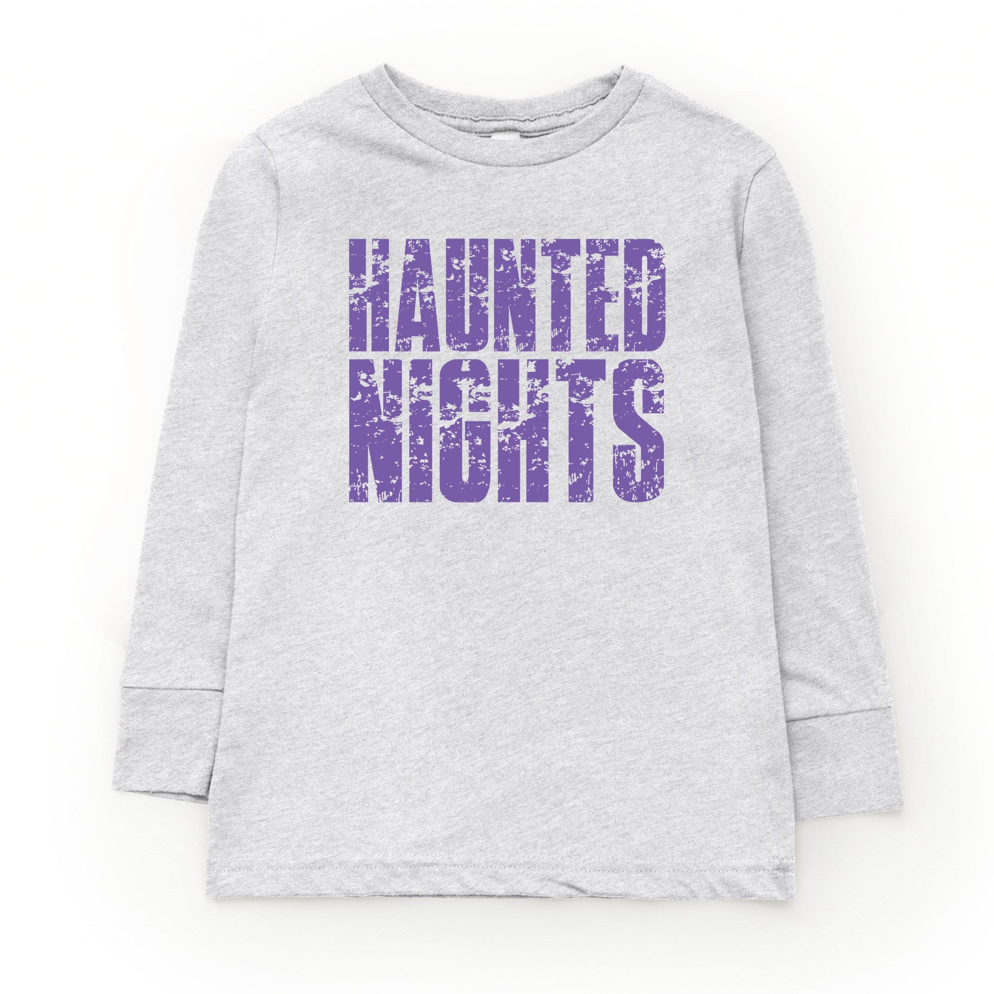 Haunted Nights Block Distressed - Youth Long Sleeve Graphic T-Shirt