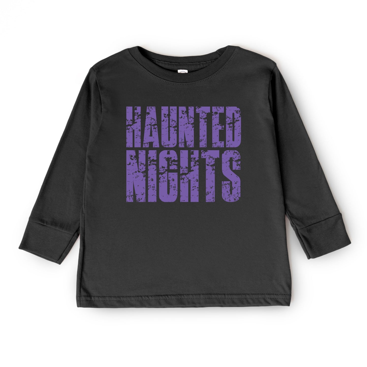 Haunted Nights Block Distressed - Youth Long Sleeve Graphic T-Shirt