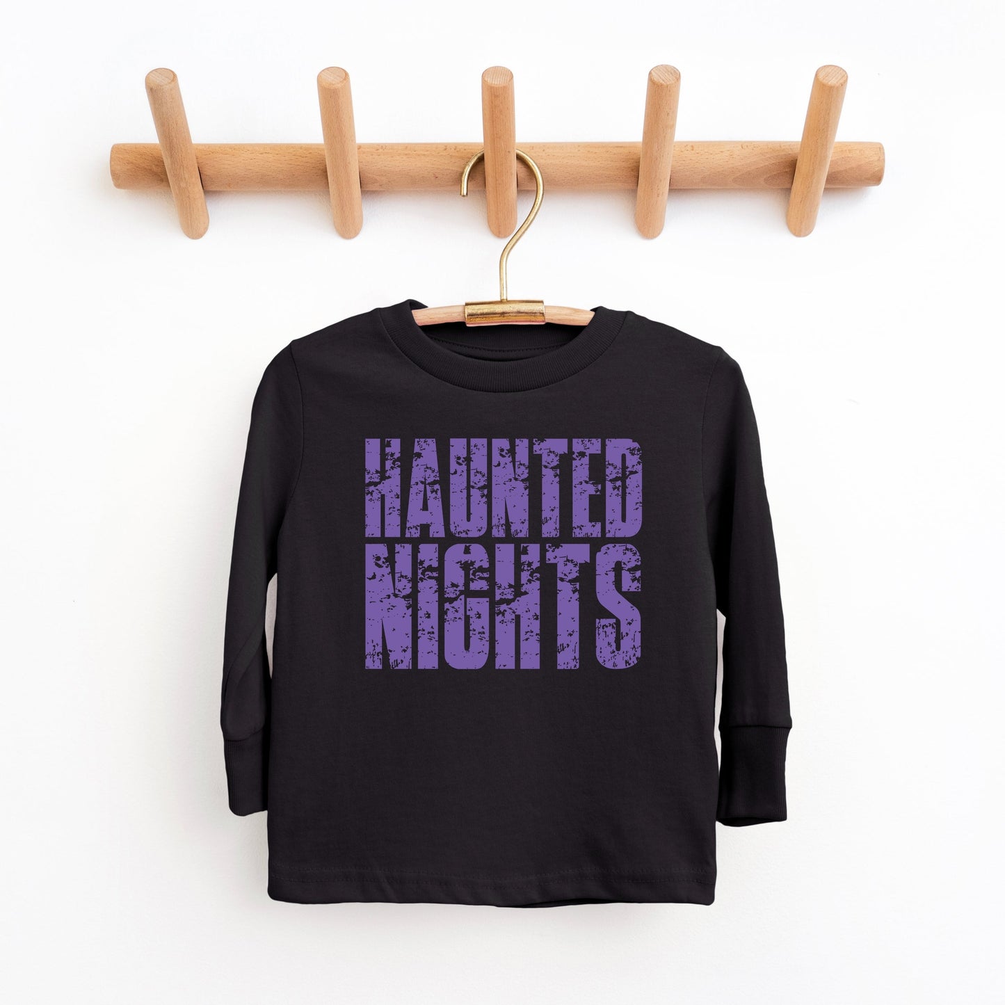 Haunted Nights Block Distressed - Youth Long Sleeve Graphic T-Shirt