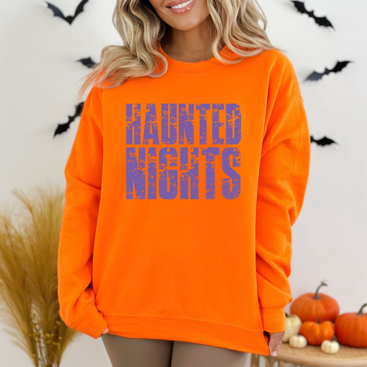 Haunted Nights Block Distressed - Women's Graphic Sweatshirt