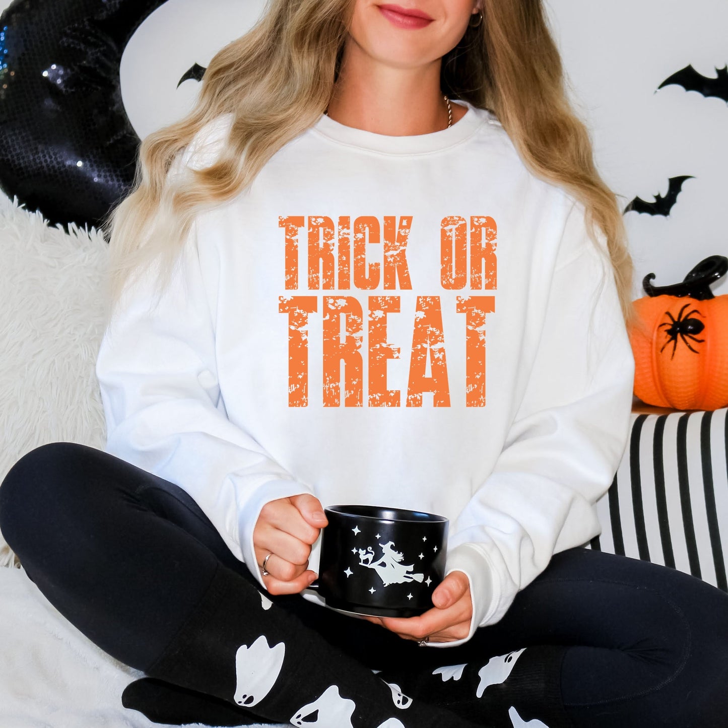 Trick or Treat Block Distressed - Women's Graphic Sweatshirt