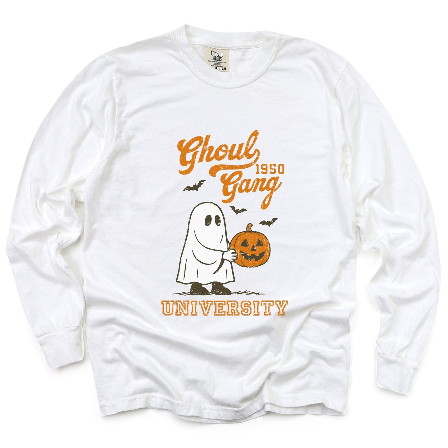 Ghoul Gang University 1950 - Women's Garment Dyed Long Sleeve Graphic T-Shirt