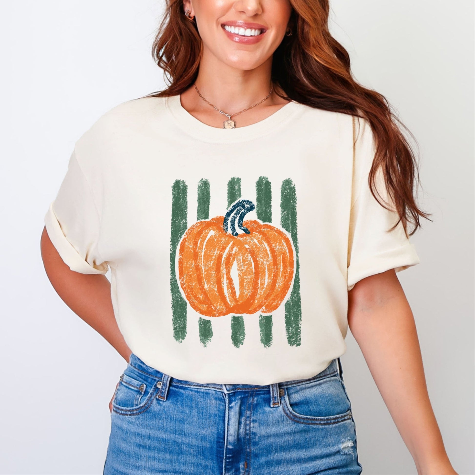 Pumpkin Stripes Distressed - Women's Garment Dyed Graphic T-Shirt