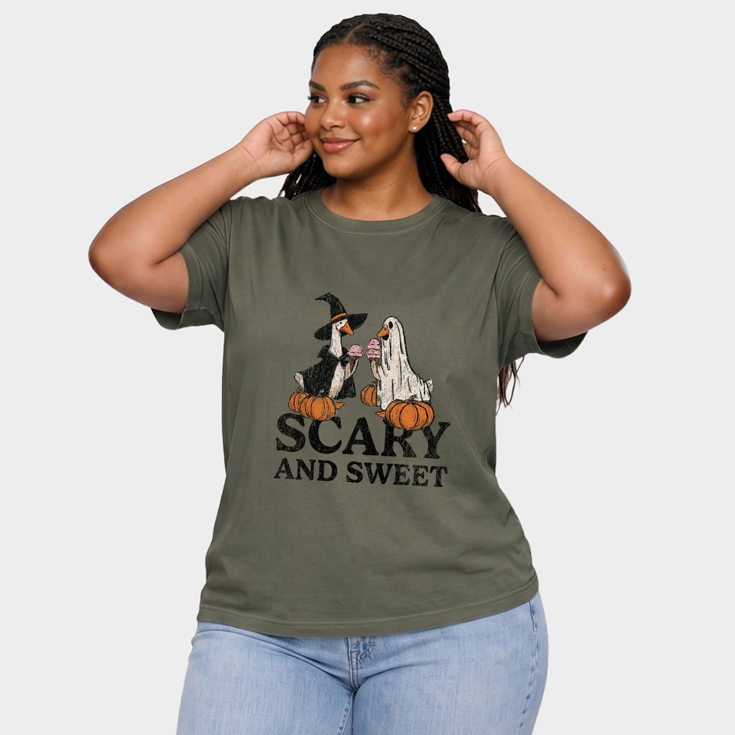 Scary and Sweet Geese - Women's Plus Sized Garment Dyed Graphic T-Shirt