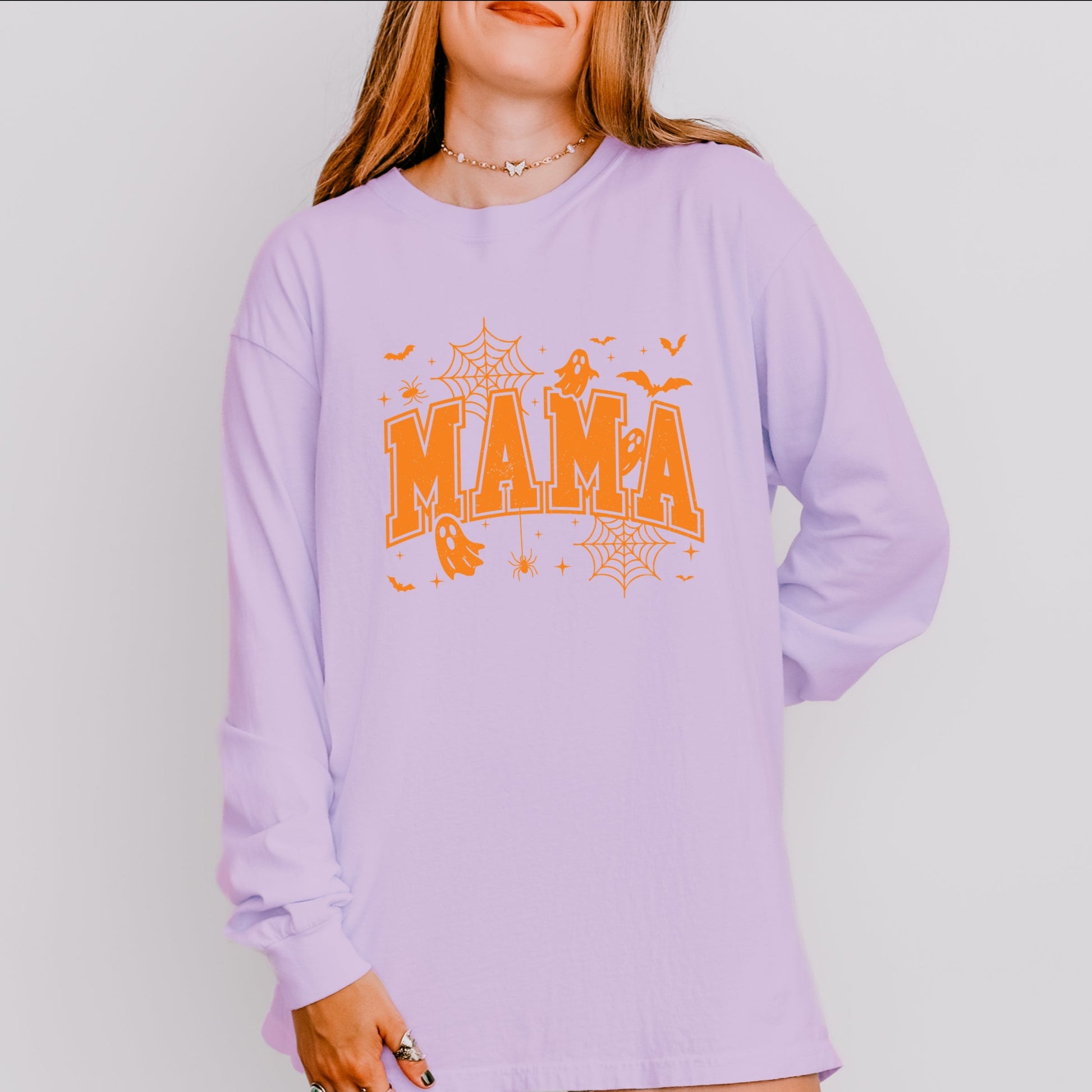 Mama Halloween Varsity - Women's Garment Dyed Long Sleeve Graphic T-Shirt