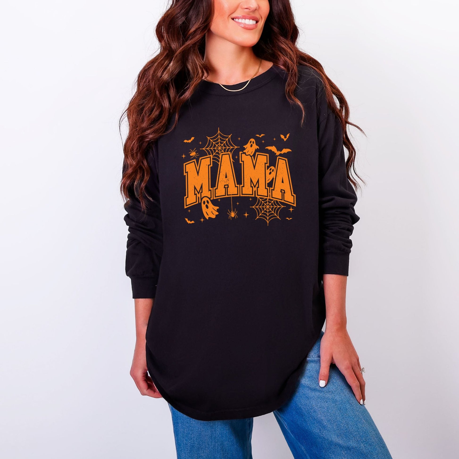 Mama Halloween Varsity - Women's Garment Dyed Long Sleeve Graphic T-Shirt