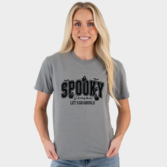 Let's Go Ghouls Varsity - Women's Garment Dyed Graphic T-Shirt