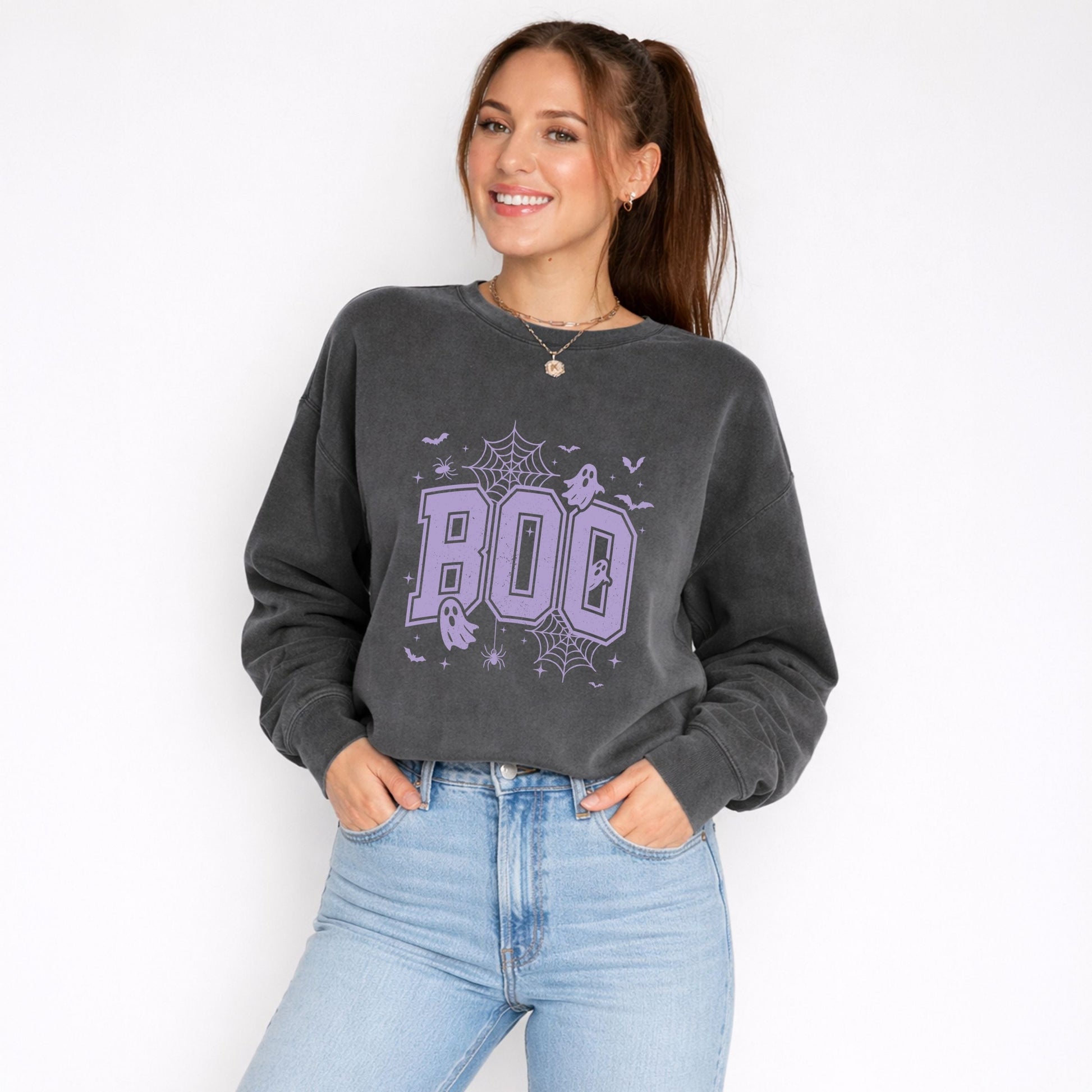 Boo Varsity Ghosts - Women's Lightweight Garment Dyed Sweatshirt