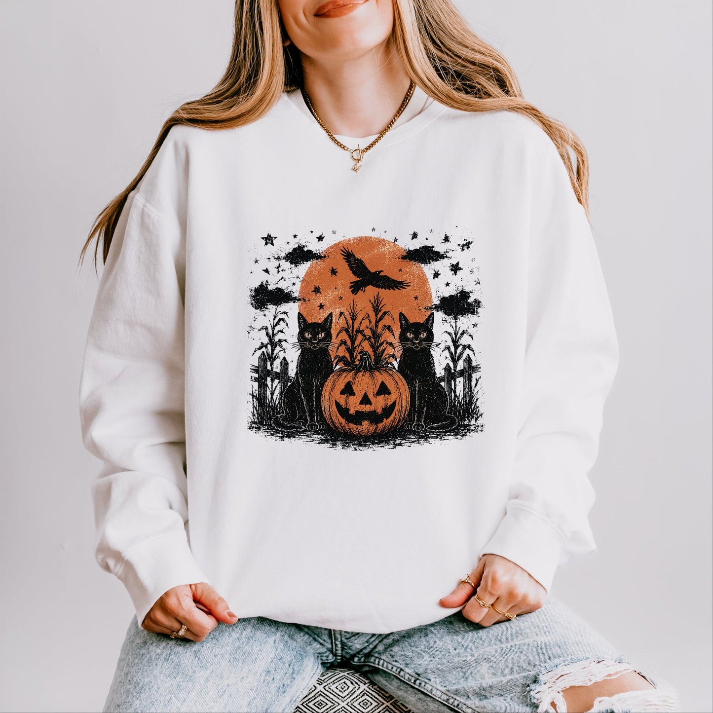 Black Cats Moon - Women's Lightweight Garment Dyed Sweatshirt