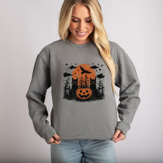 Black Cats Moon - Women's Lightweight Garment Dyed Sweatshirt