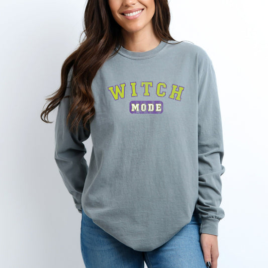 Witch Mode - Women's Garment Dyed Long Sleeve Graphic T-Shirt
