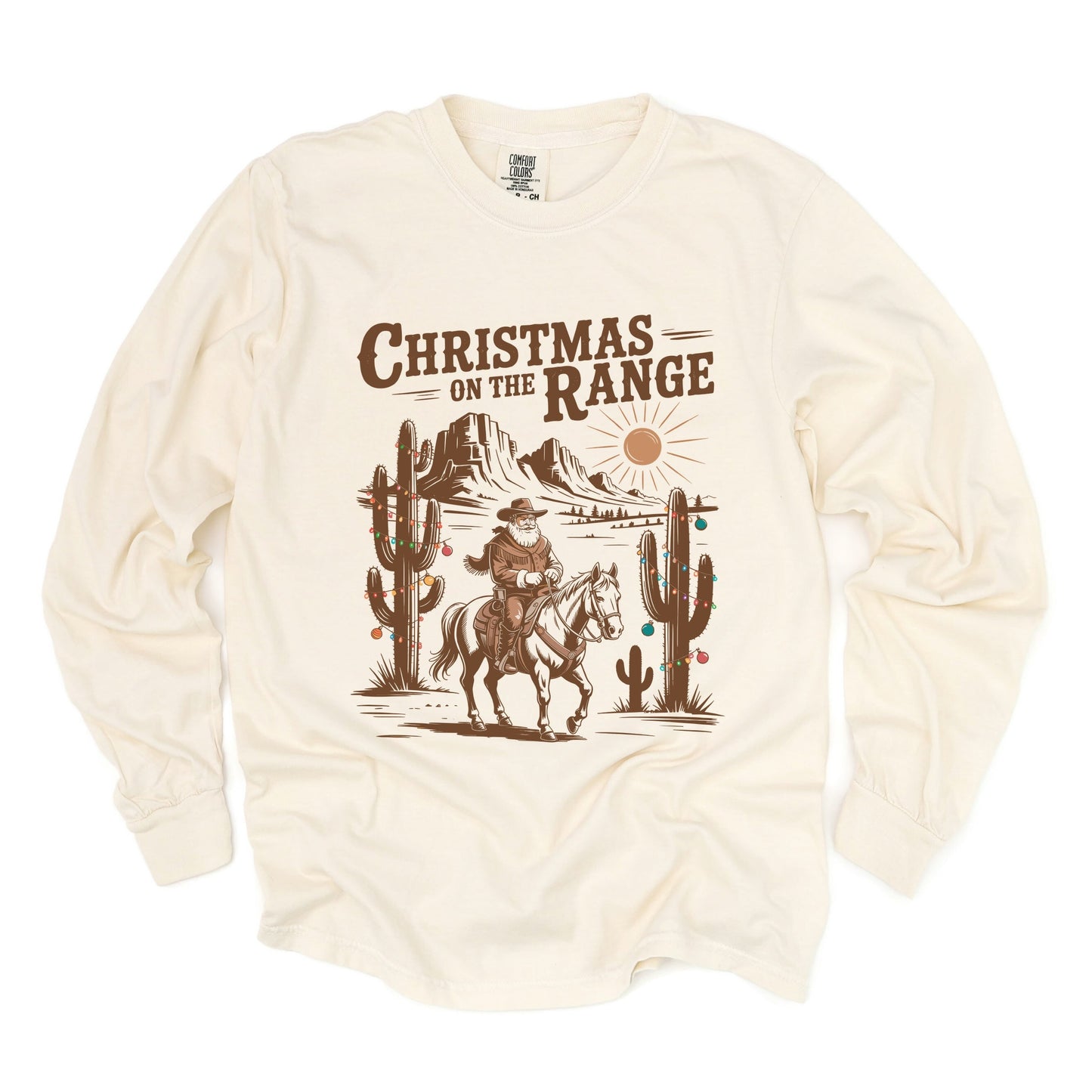 Christmas on the Range - Women's Garment Dyed Long Sleeve Graphic T-Shirt