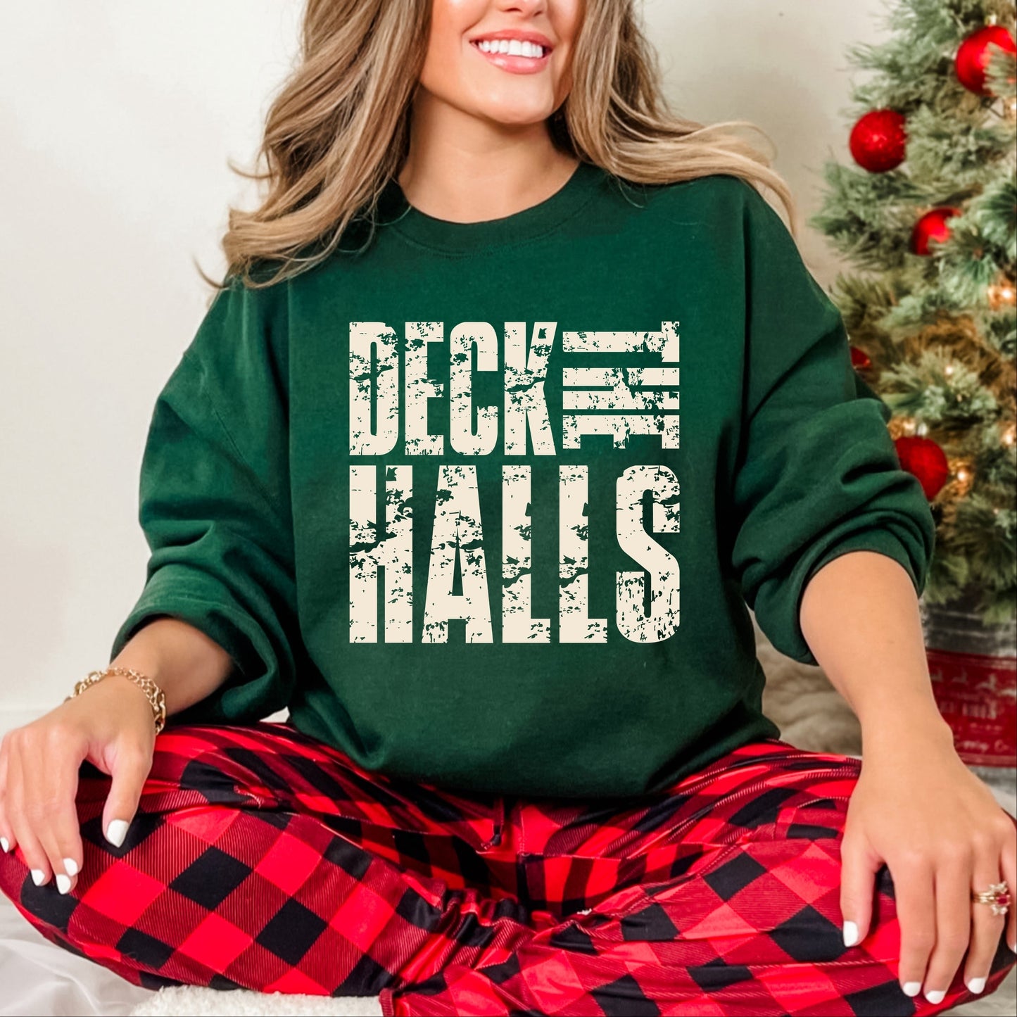 Deck the Halls Block Distressed - Women's Graphic Sweatshirt
