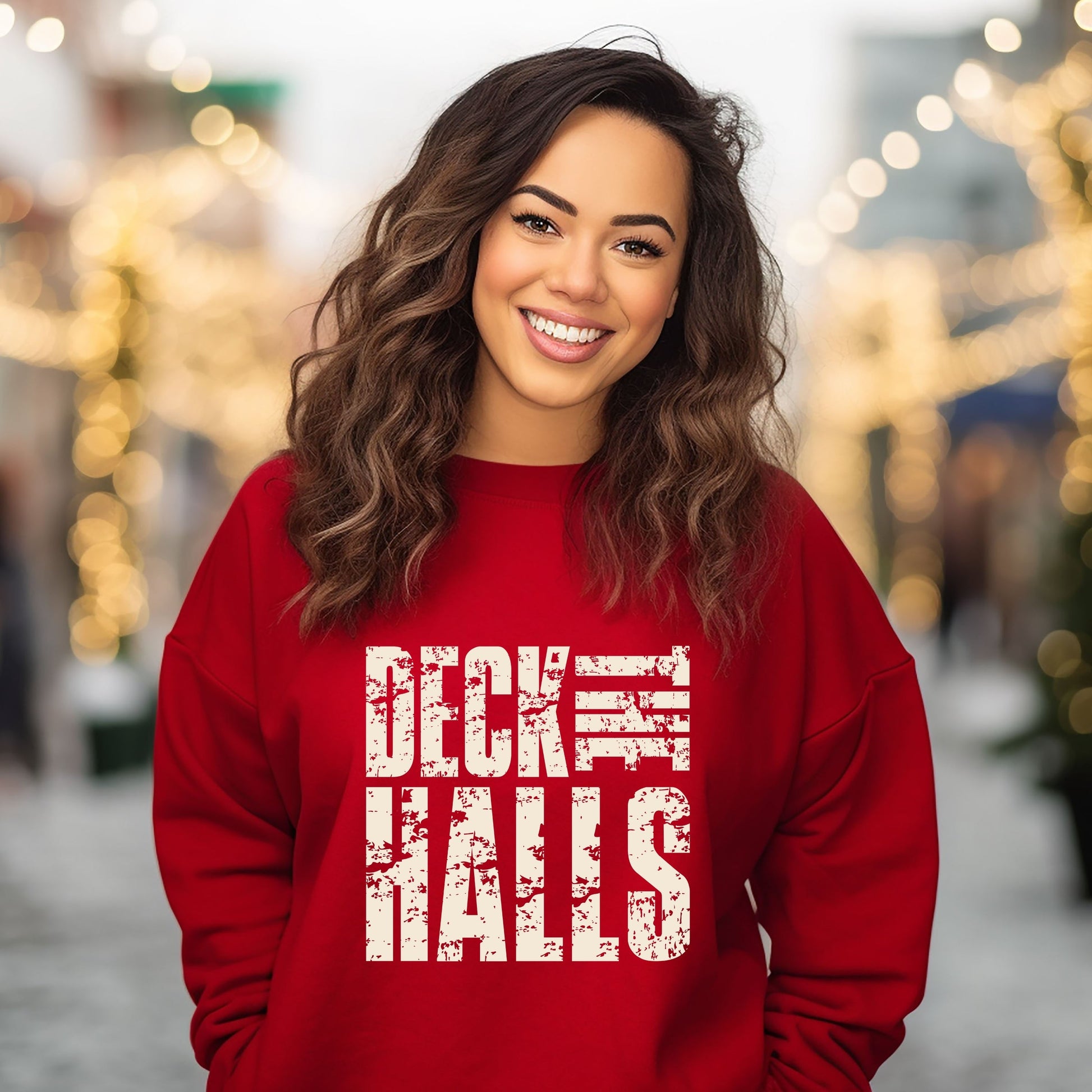 Deck the Halls Block Distressed - Women's Graphic Sweatshirt