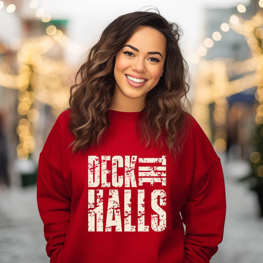 Deck the Halls Block Distressed - Women's Graphic Sweatshirt