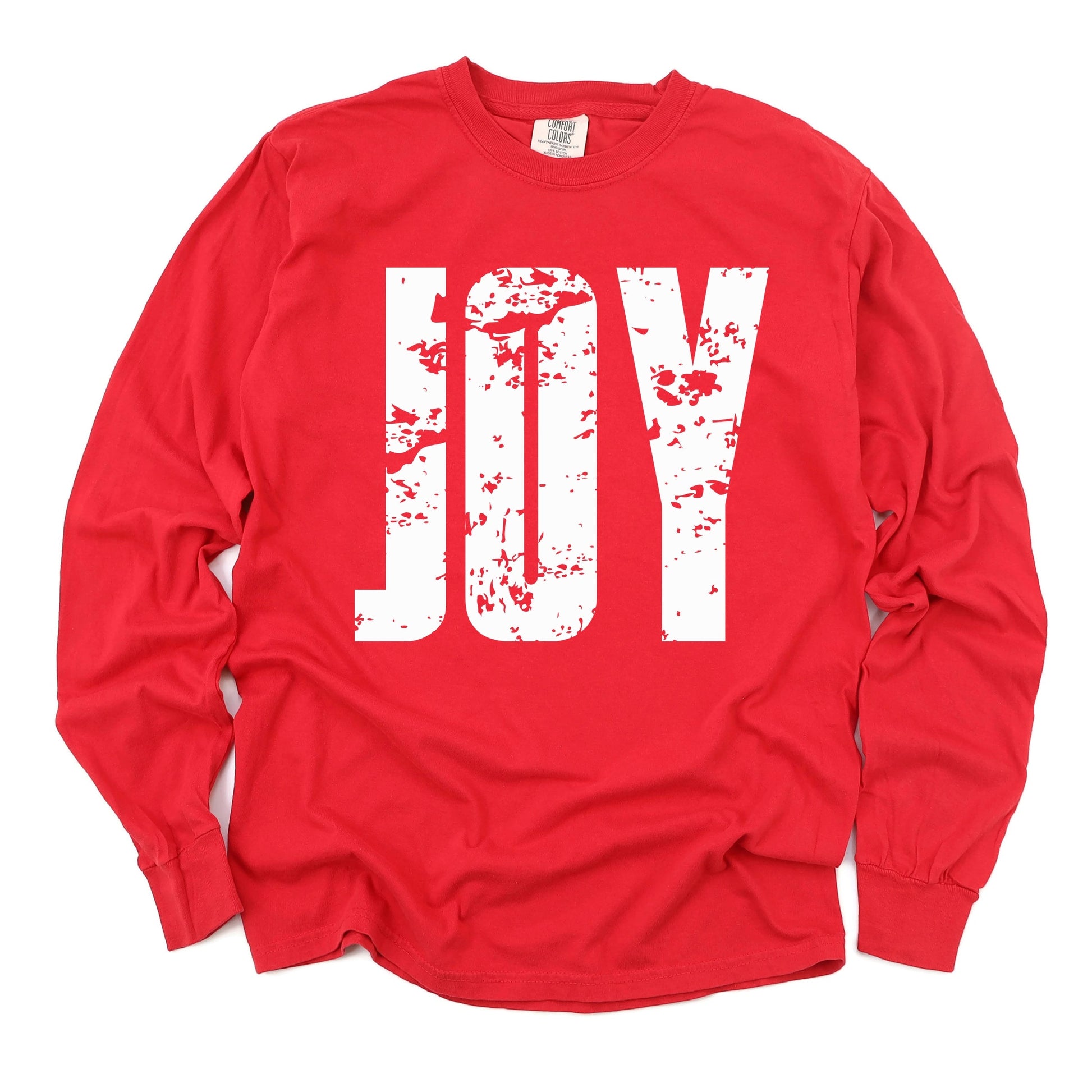 Joy Block Distressed - Women's Garment Dyed Long Sleeve Graphic T-Shirt