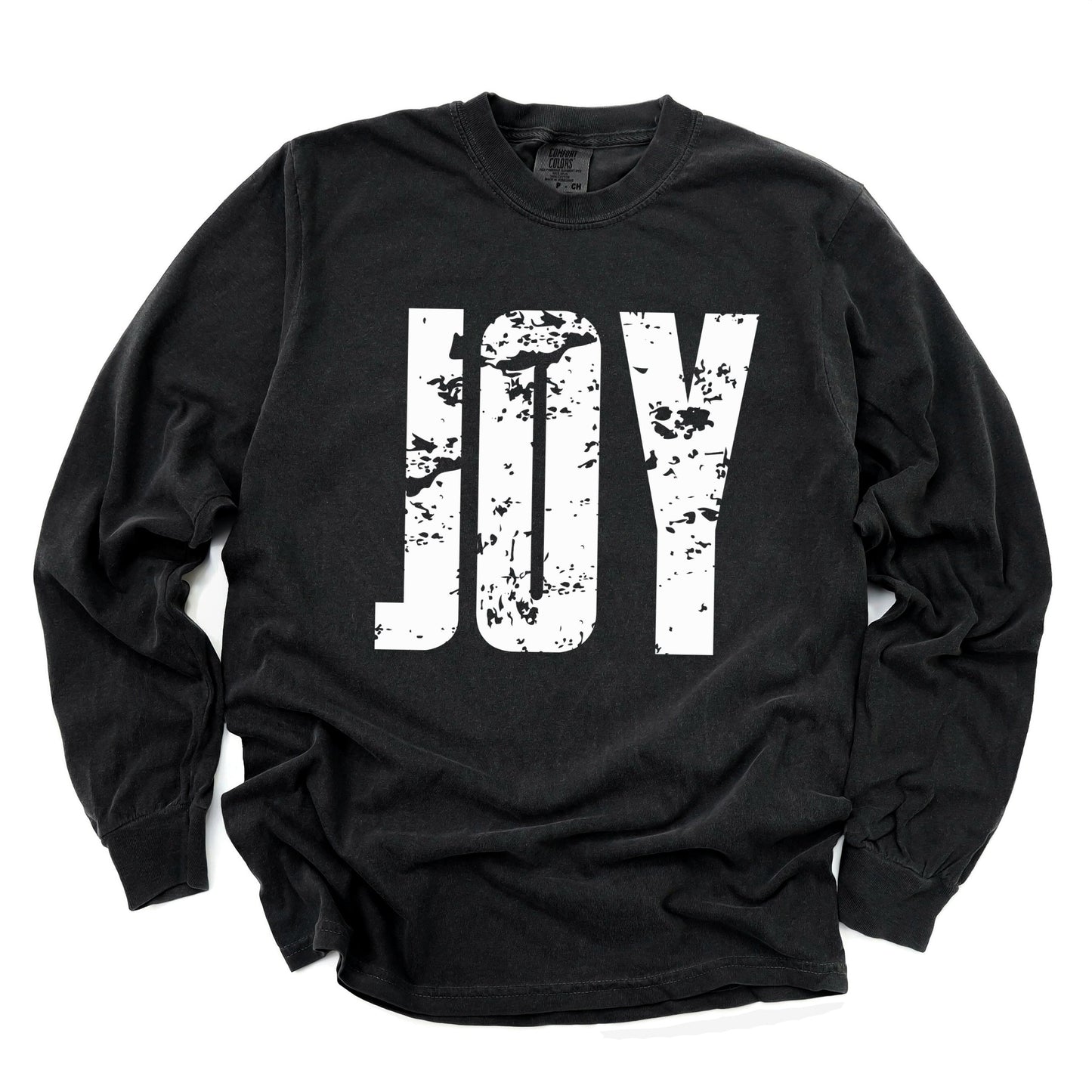 Joy Block Distressed - Women's Garment Dyed Long Sleeve Graphic T-Shirt