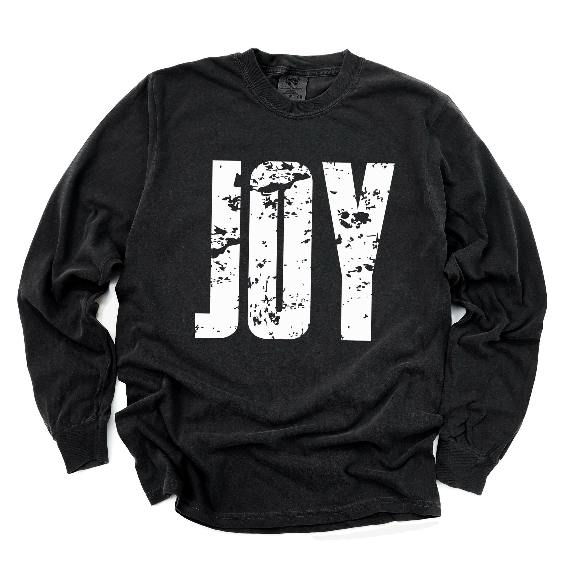Joy Block Distressed - Women's Garment Dyed Long Sleeve Graphic T-Shirt