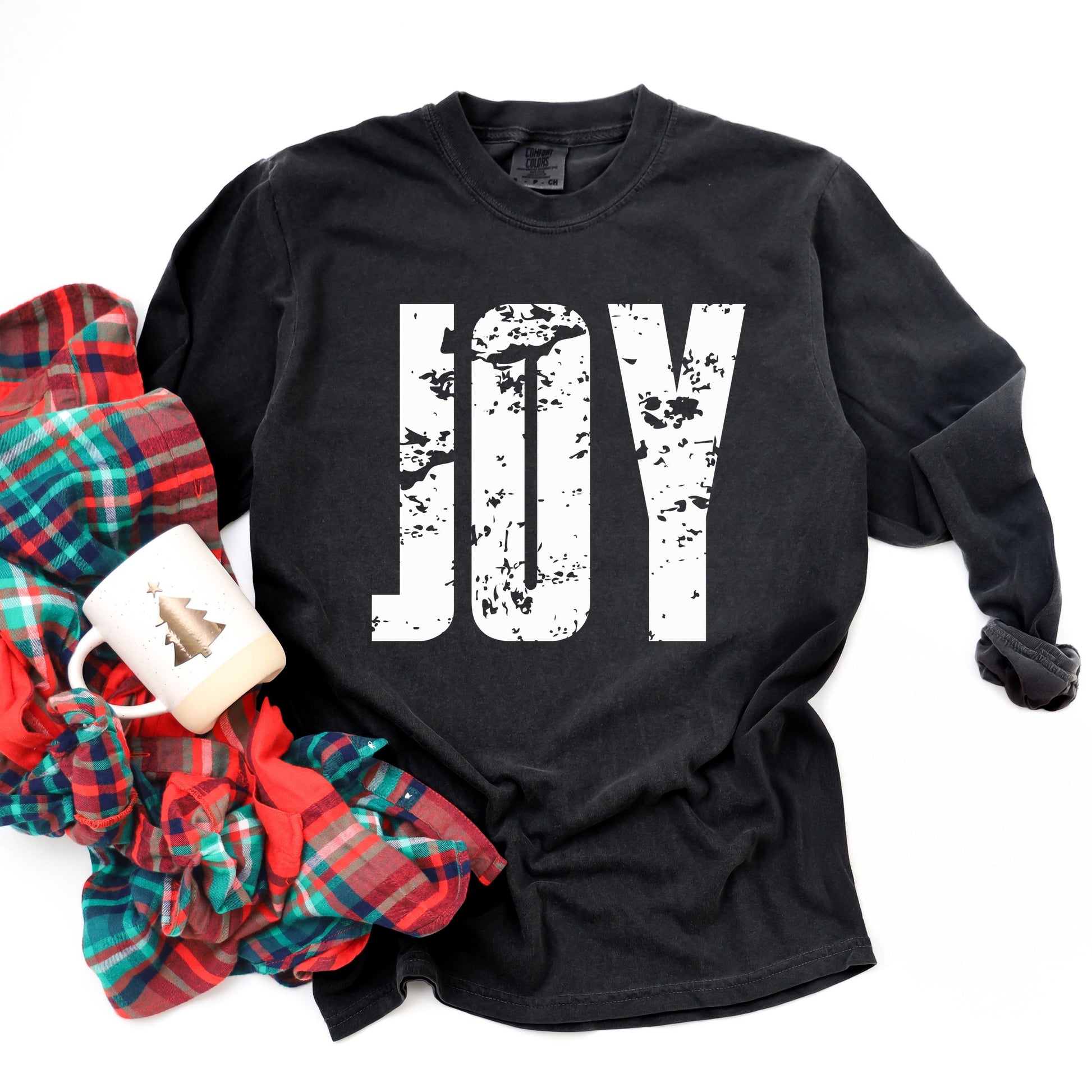 Joy Block Distressed - Women's Garment Dyed Long Sleeve Graphic T-Shirt