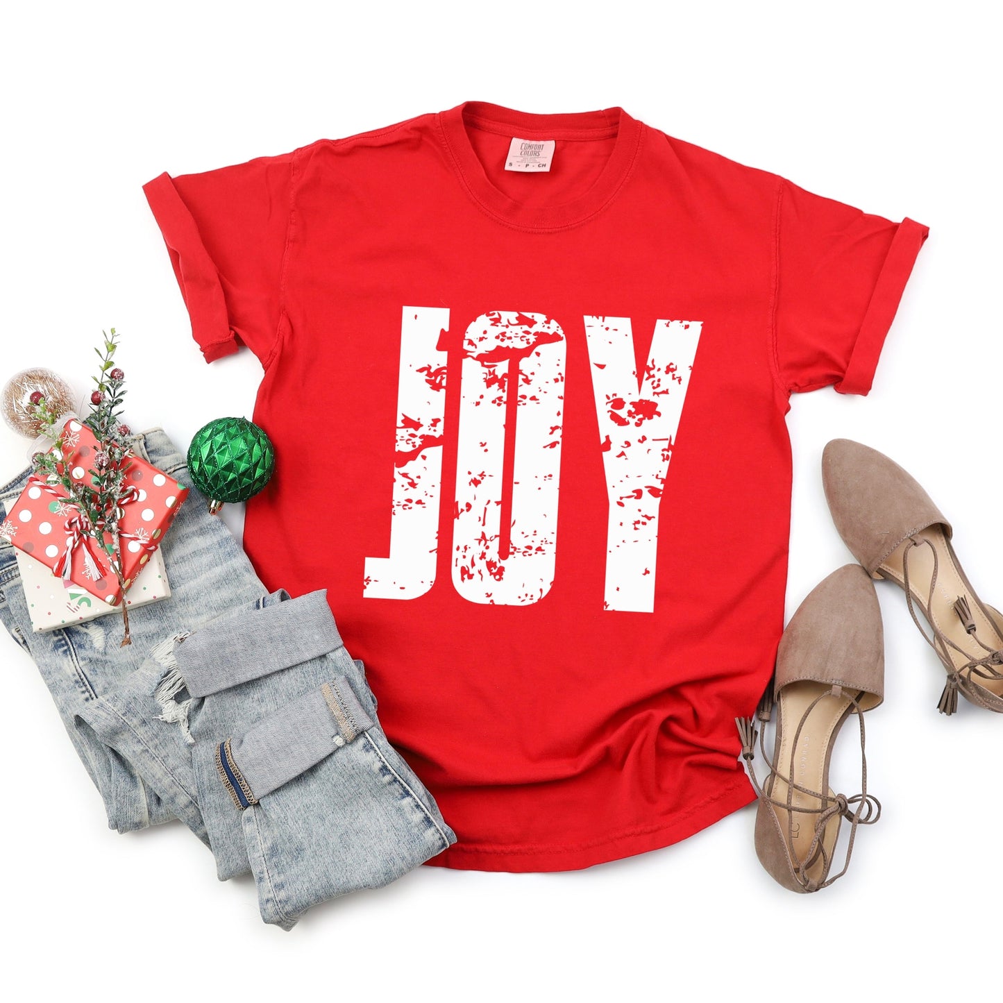 Joy Block Distressed - Women's Garment Dyed Graphic T-Shirt
