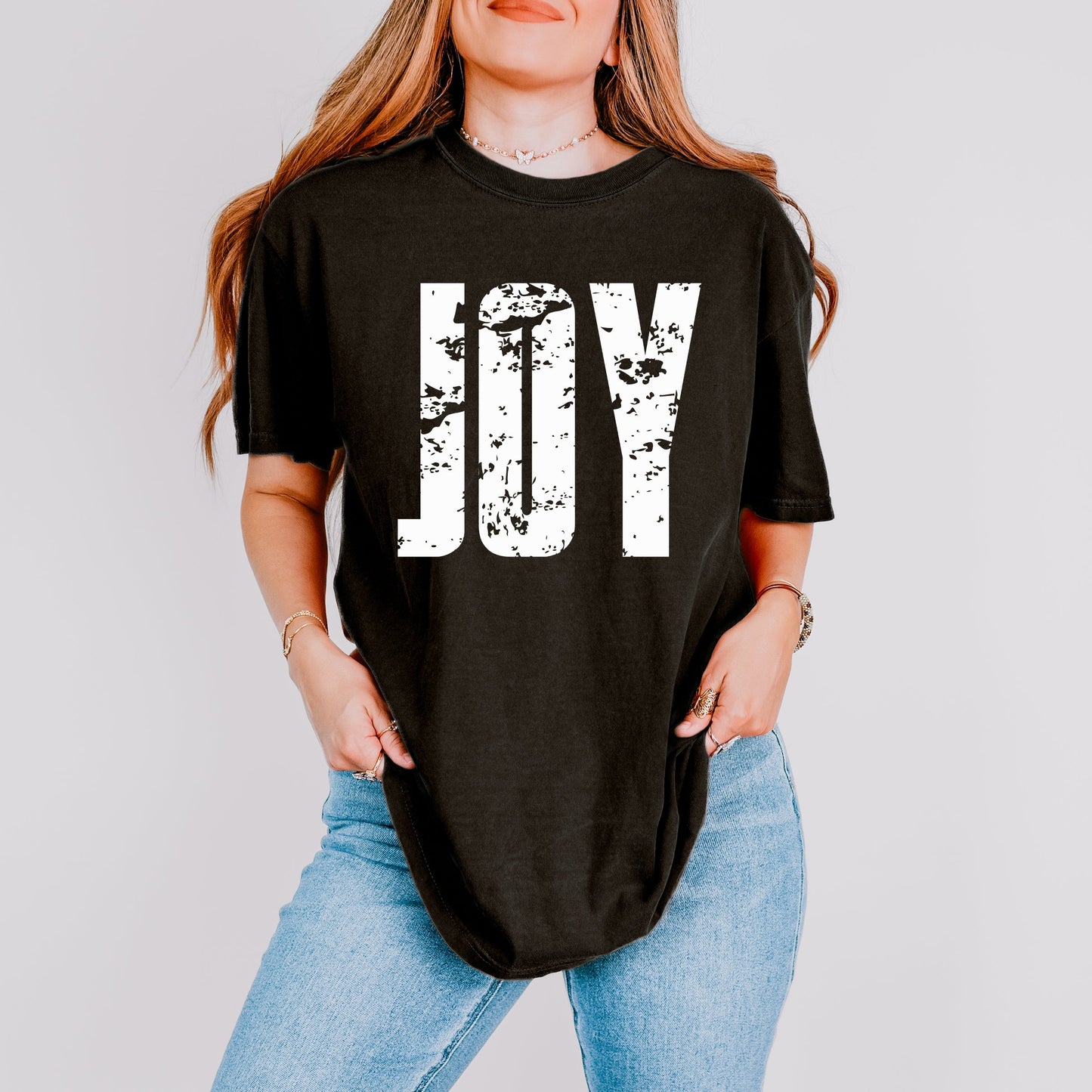 Joy Block Distressed - Women's Garment Dyed Graphic T-Shirt