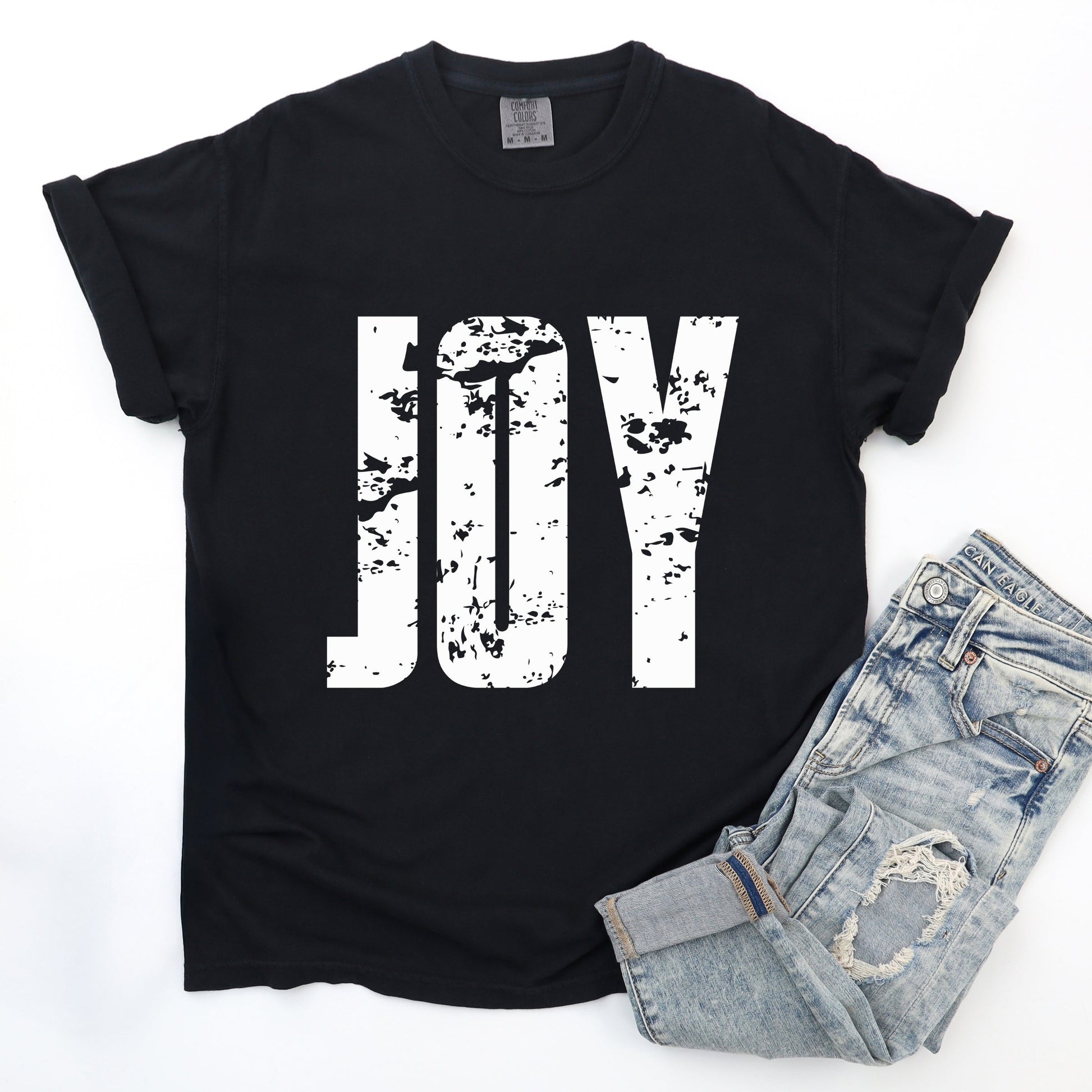 Joy Block Distressed - Women's Garment Dyed Graphic T-Shirt