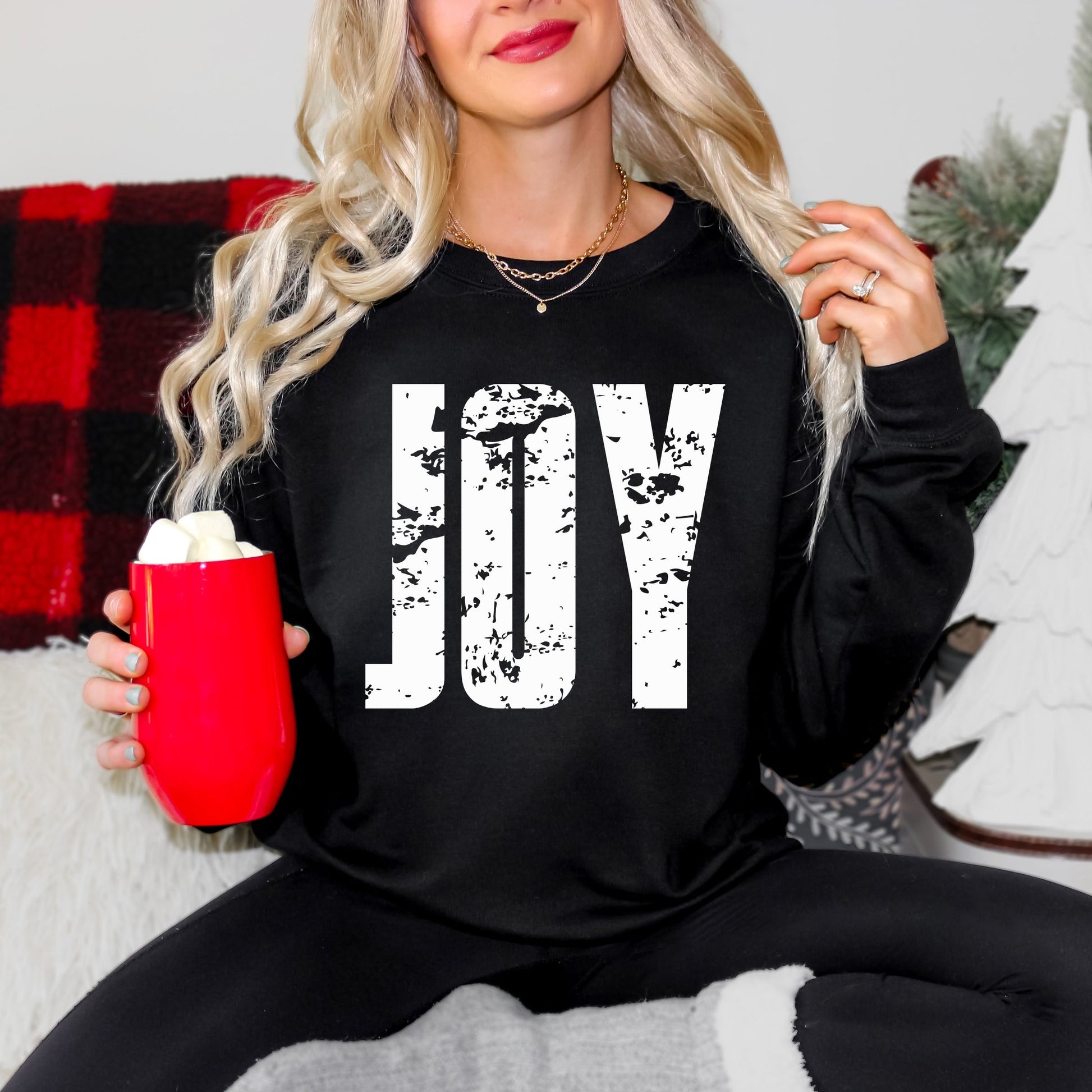 Joy Block Distressed - Women's Graphic Sweatshirt